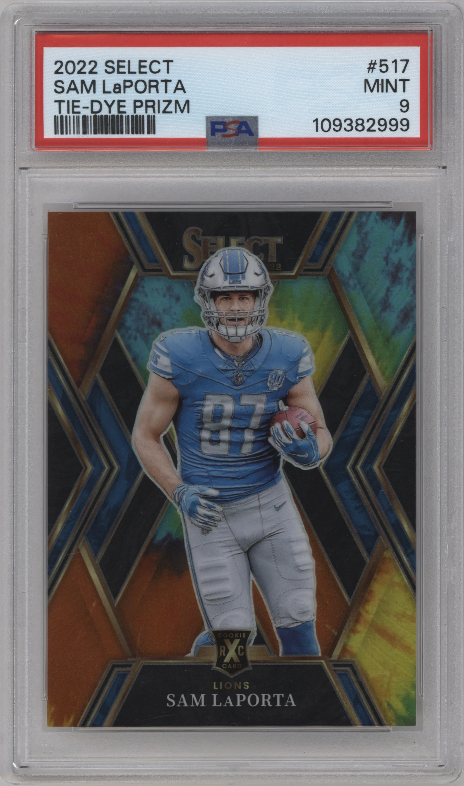 2022 Panini Select XRC Redemption Sam LaPorta Tie-Dye #517 PSA 9