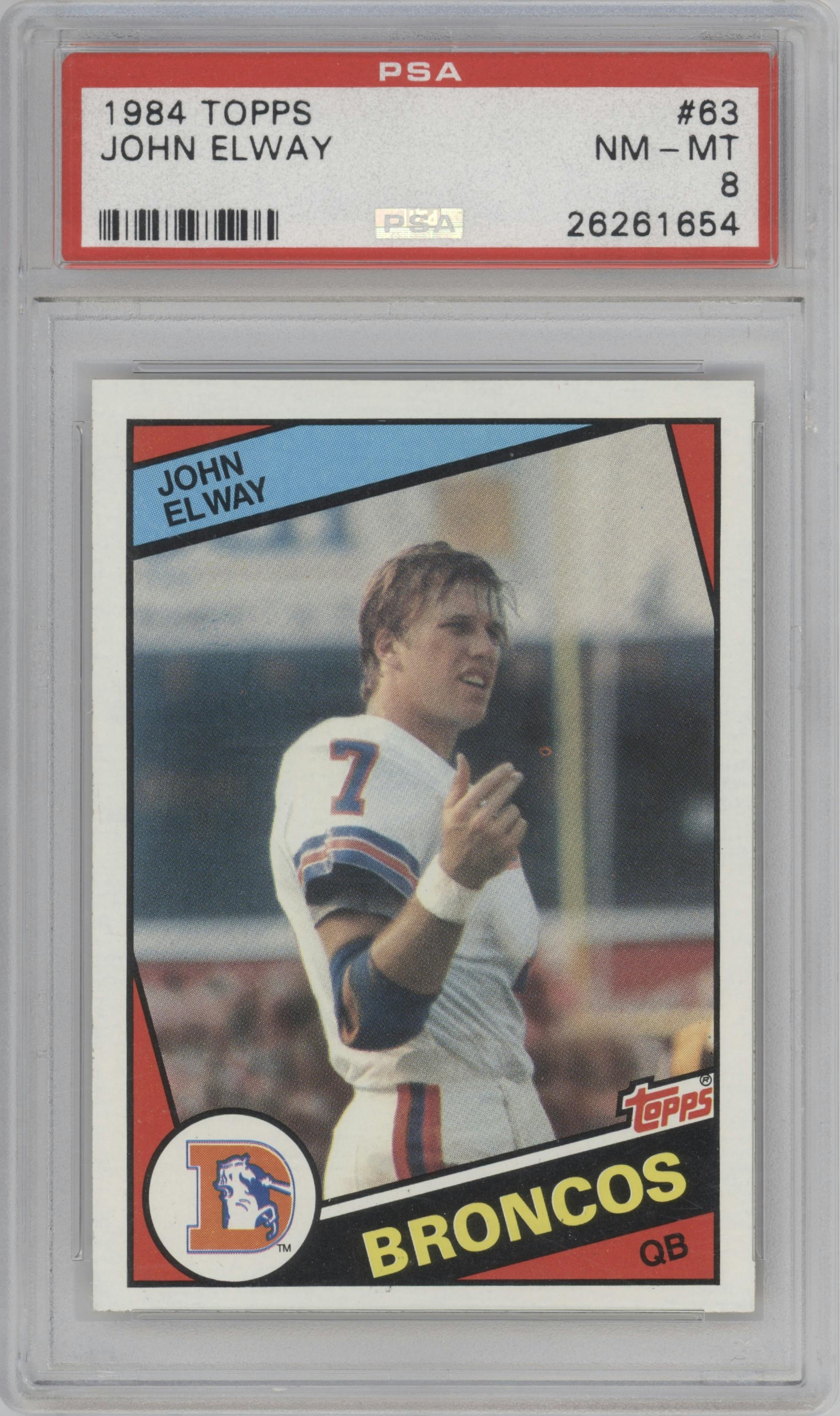 John Elway from the 1984 Topps set graded by PSA and given an overall grade of 8.