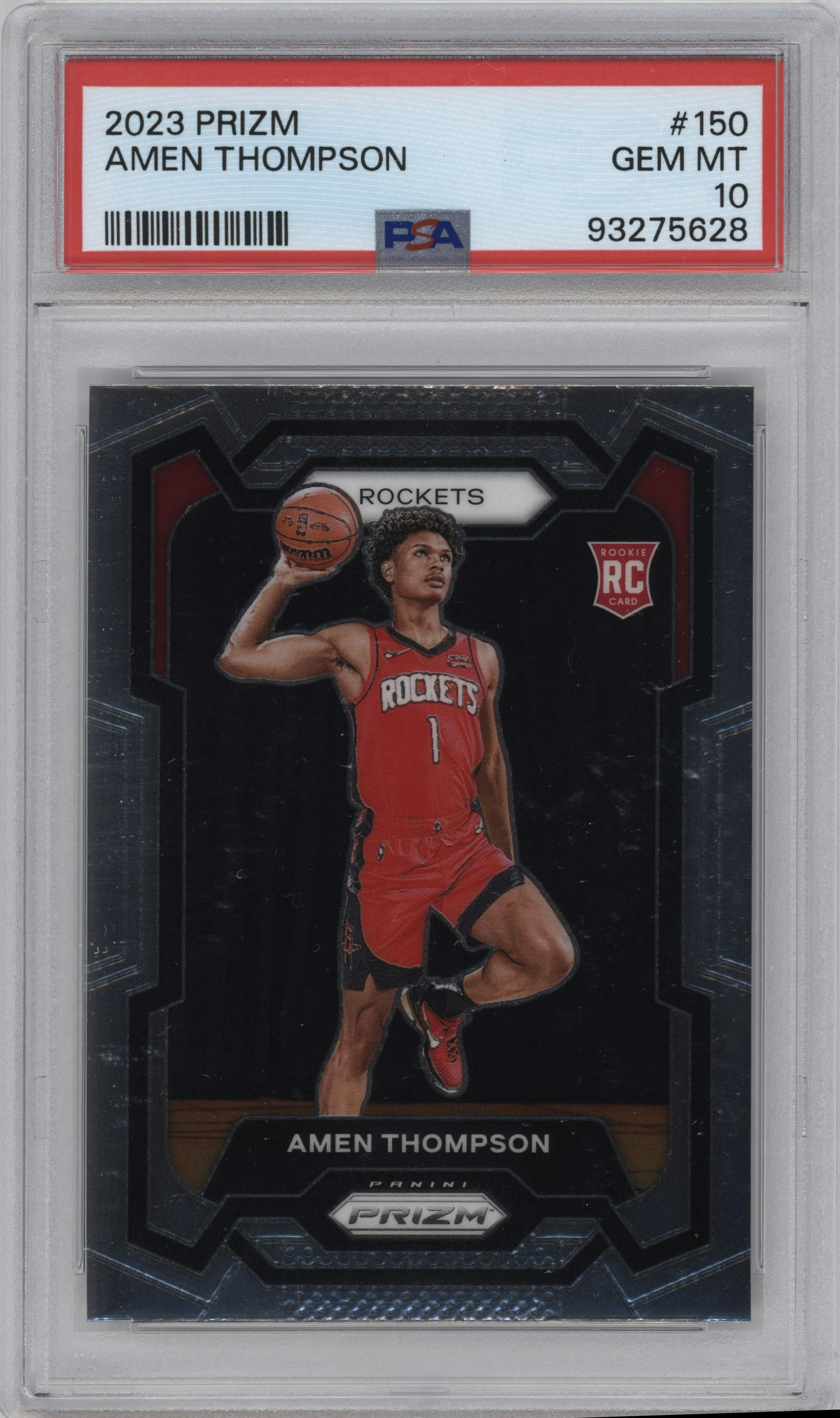Amen Thompson from the 2023-24 Panini Prizm set graded by PSA and given an overall grade of 10.