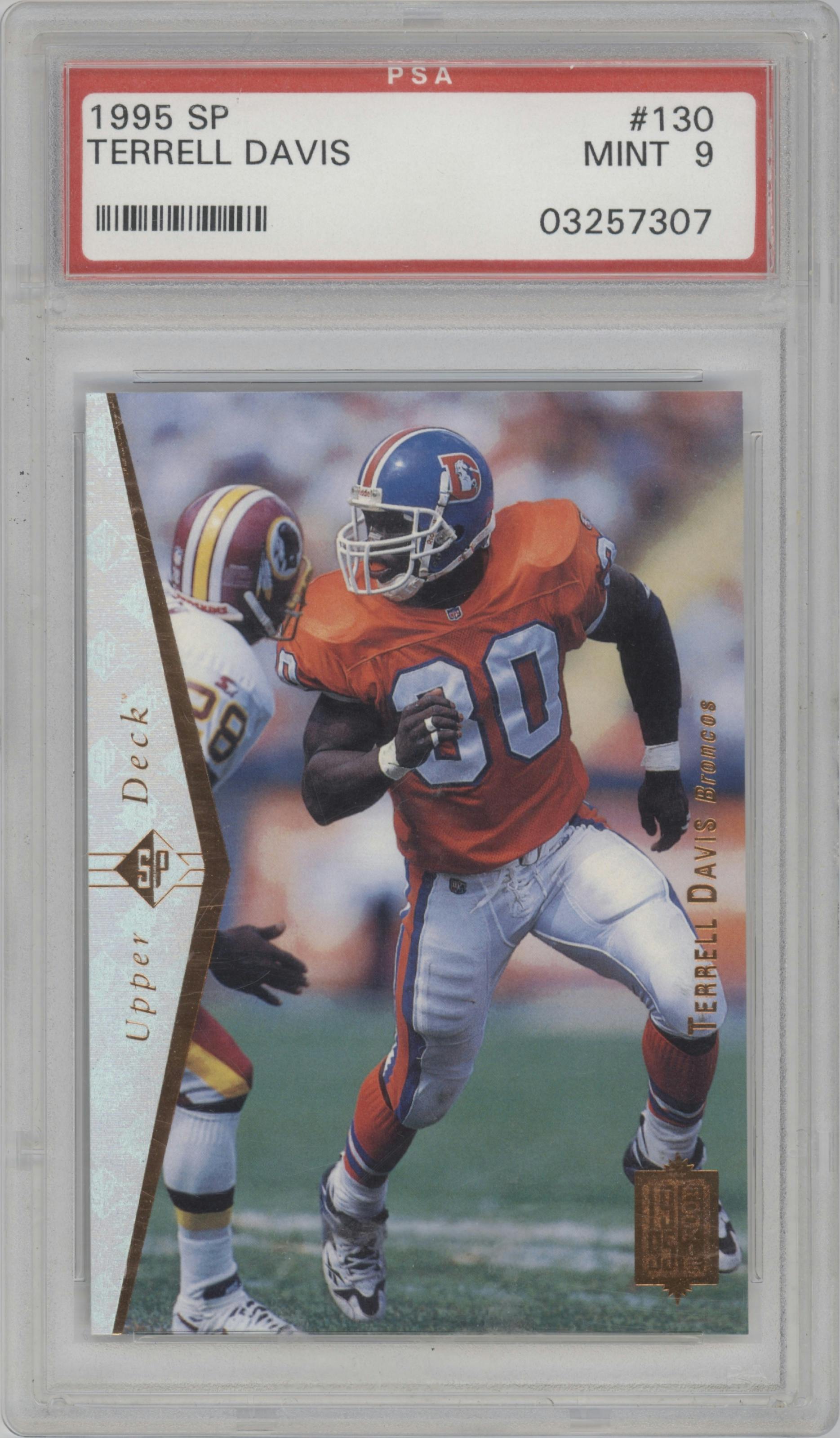 Terrell Davis from the 1995 Upper Deck SP set graded by PSA and given an overall grade of 9.