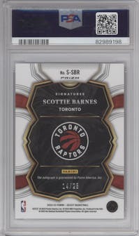 Scottie Barnes from the 2022-23 Panini Select set featuring a Tie-Dye parallel graded by PSA and given an overall grade of 9.