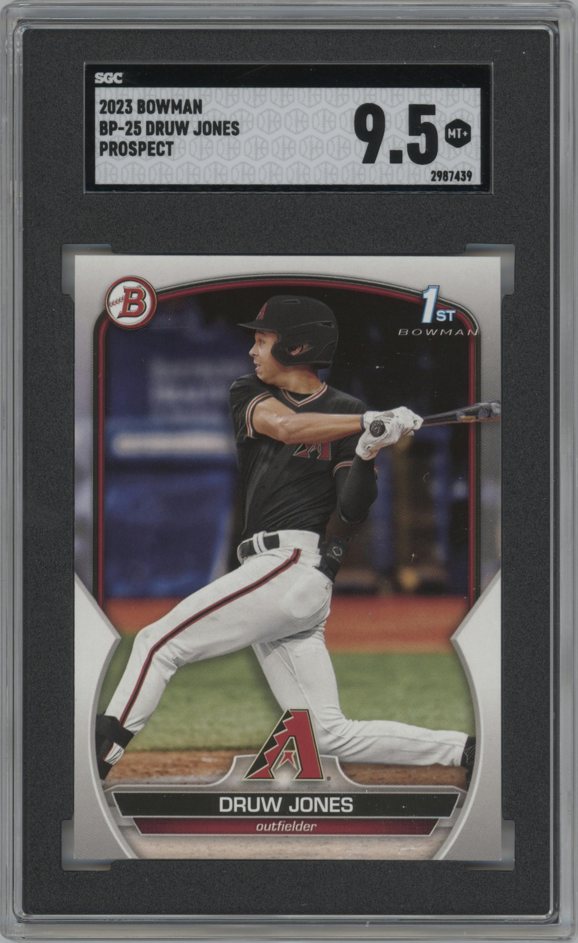 Druw Jones from the 2023 Bowman  set graded by SGC and given an overall grade of 9.5.
