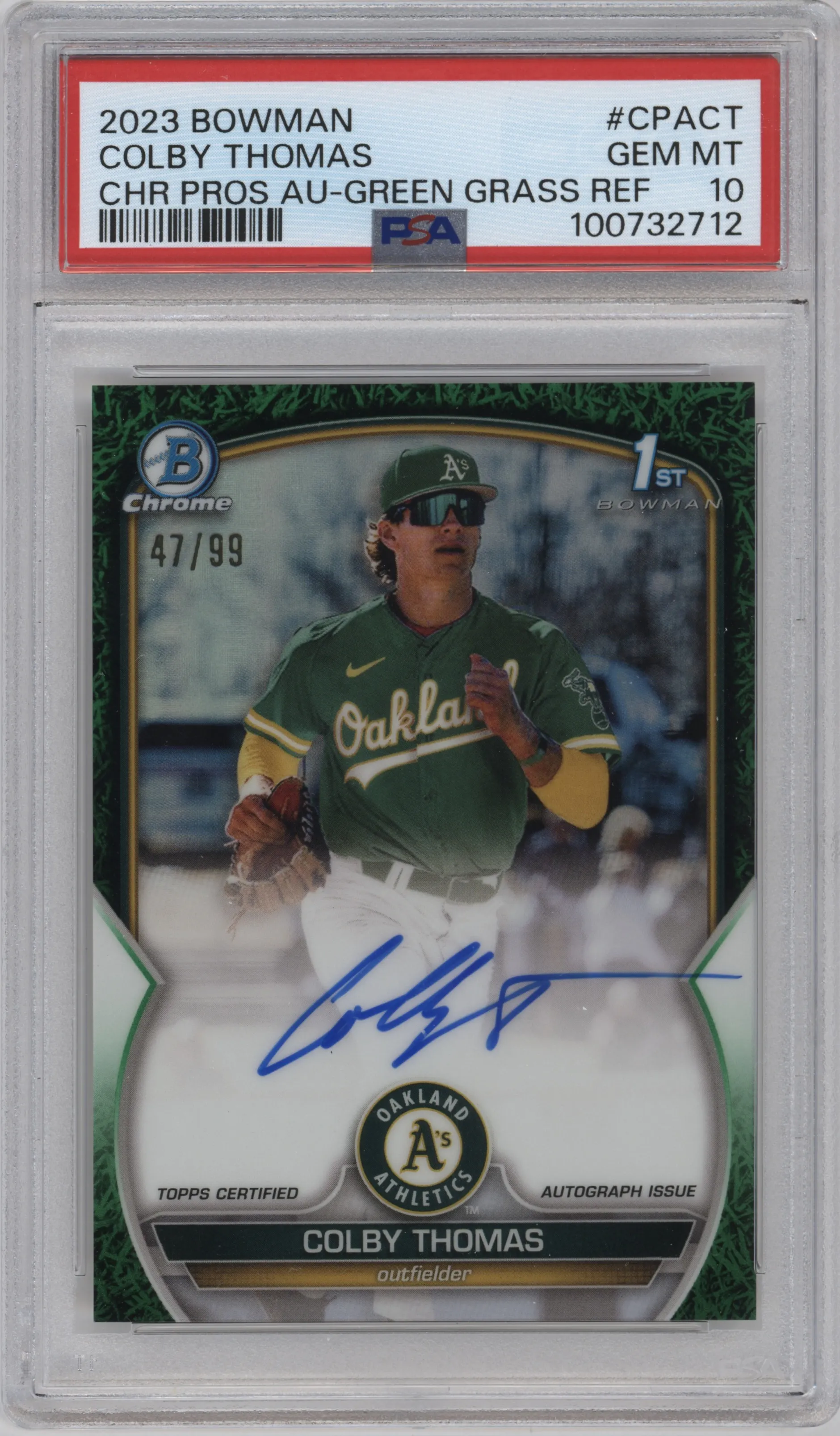 2023 Bowman Chr.Pros.Auto Colby Thomas Green Grass Refractor #CPA-CT PSA 10