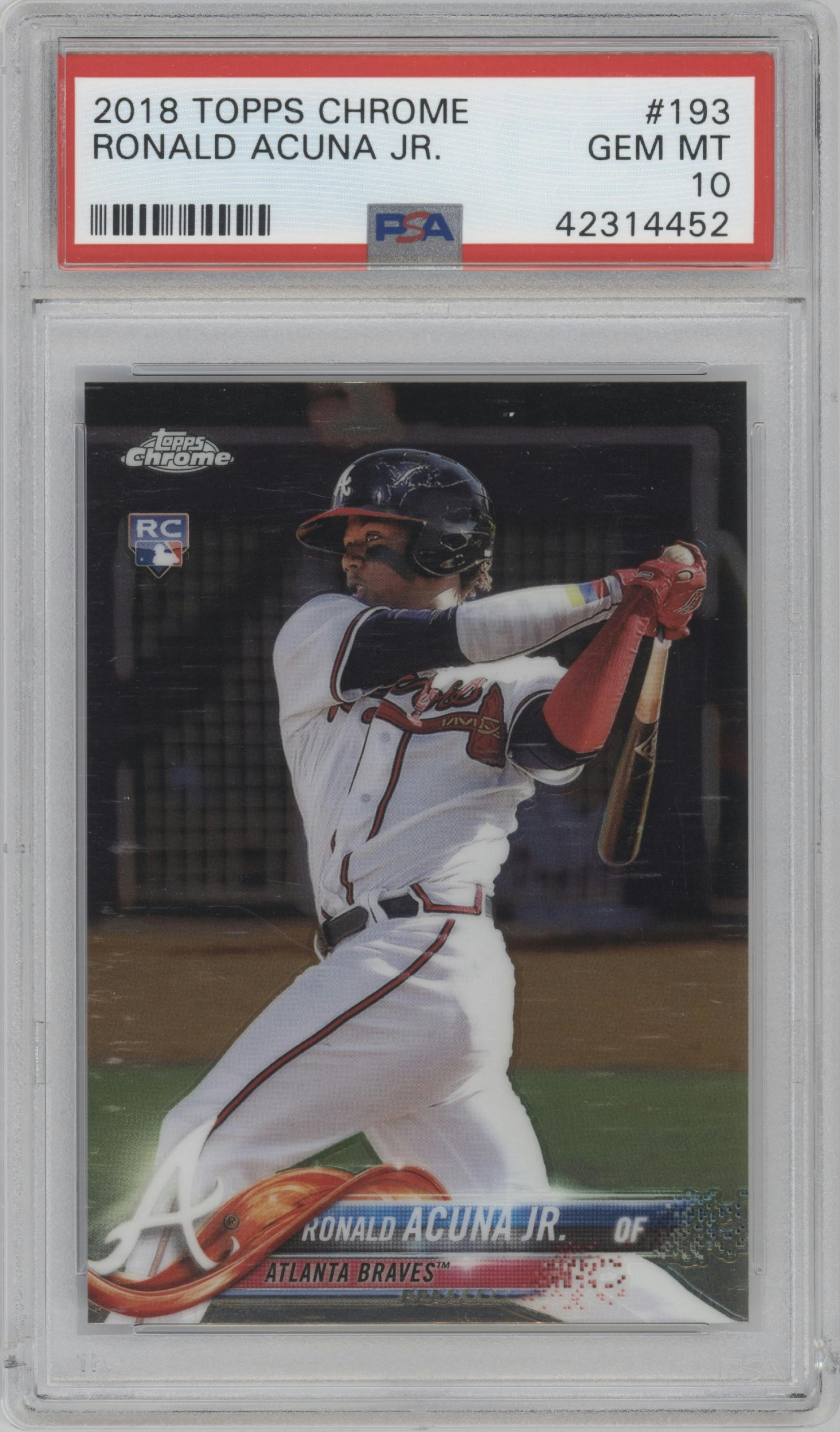 Ronald Acuna Jr. from the 2018 Topps Chrome set graded by PSA and given an overall grade of 10.