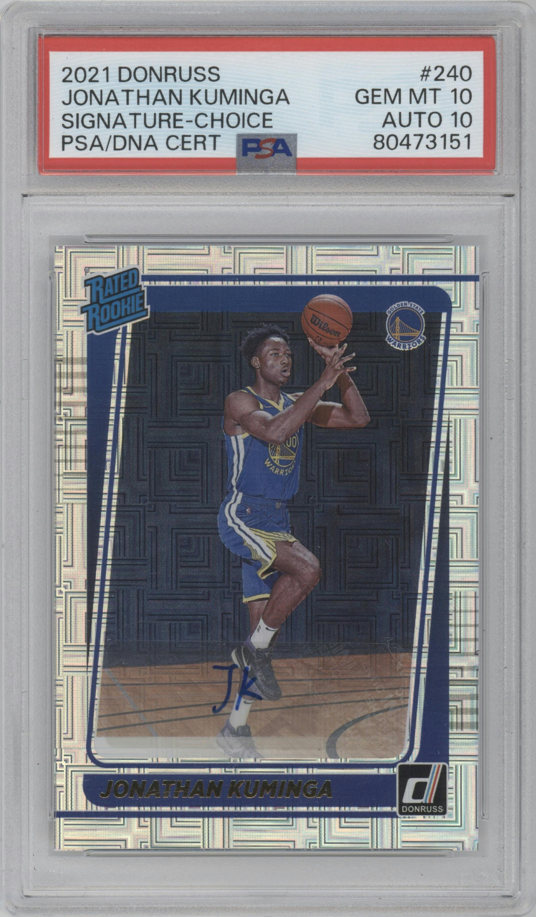Jonathan Kuminga from the 2021-22 Panini Donruss set featuring a Choice  parallel graded by PSA and given an overall grade of 10.