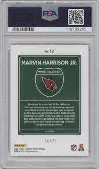 Marvin Harrison Jr. from the 2024 Donruss Optic set featuring a Black Pandora parallel graded by PSA and given an overall grade of 10.