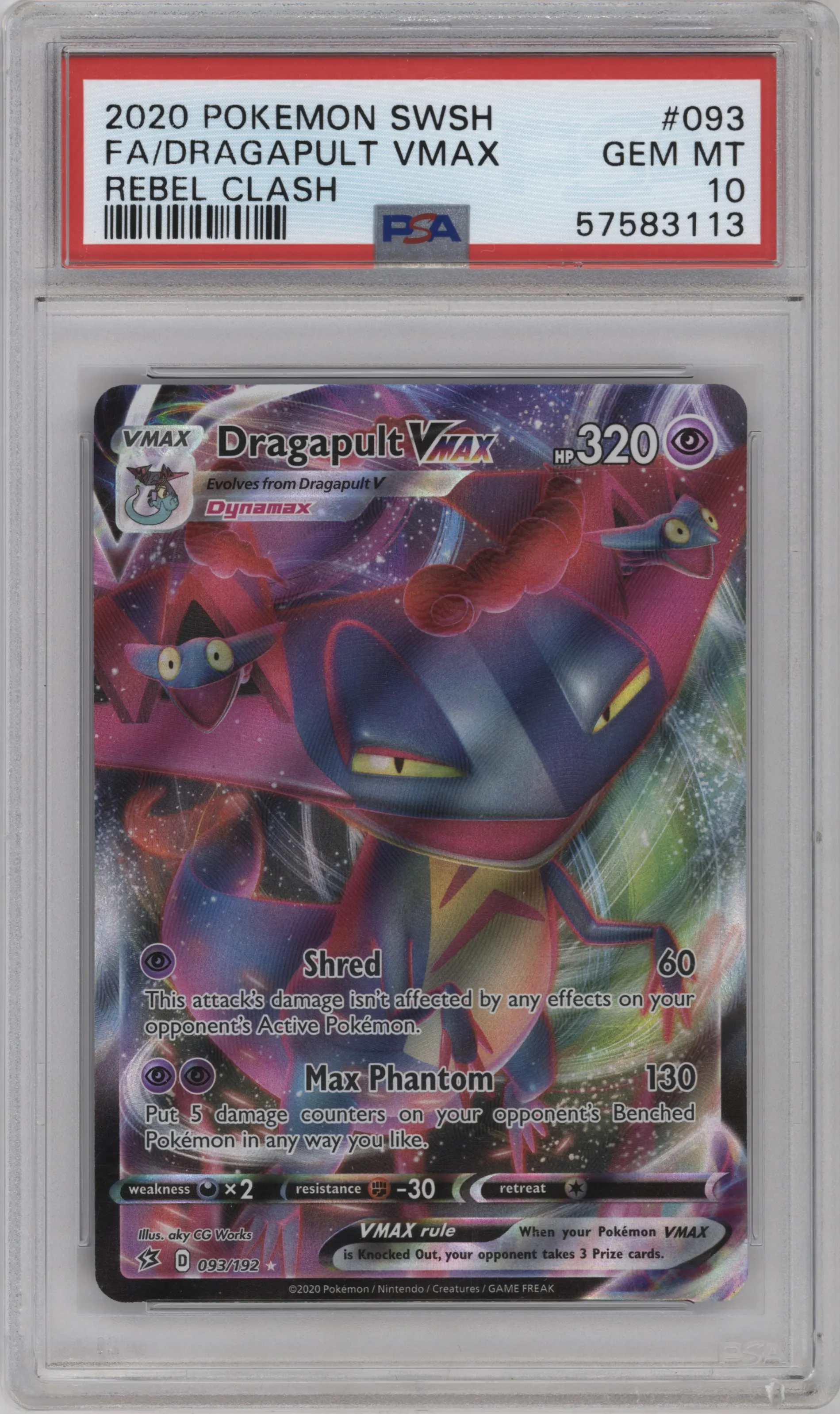 2020 Pokemon SWSH Rebel Clash Dragapult VMAX #093 PSA 10