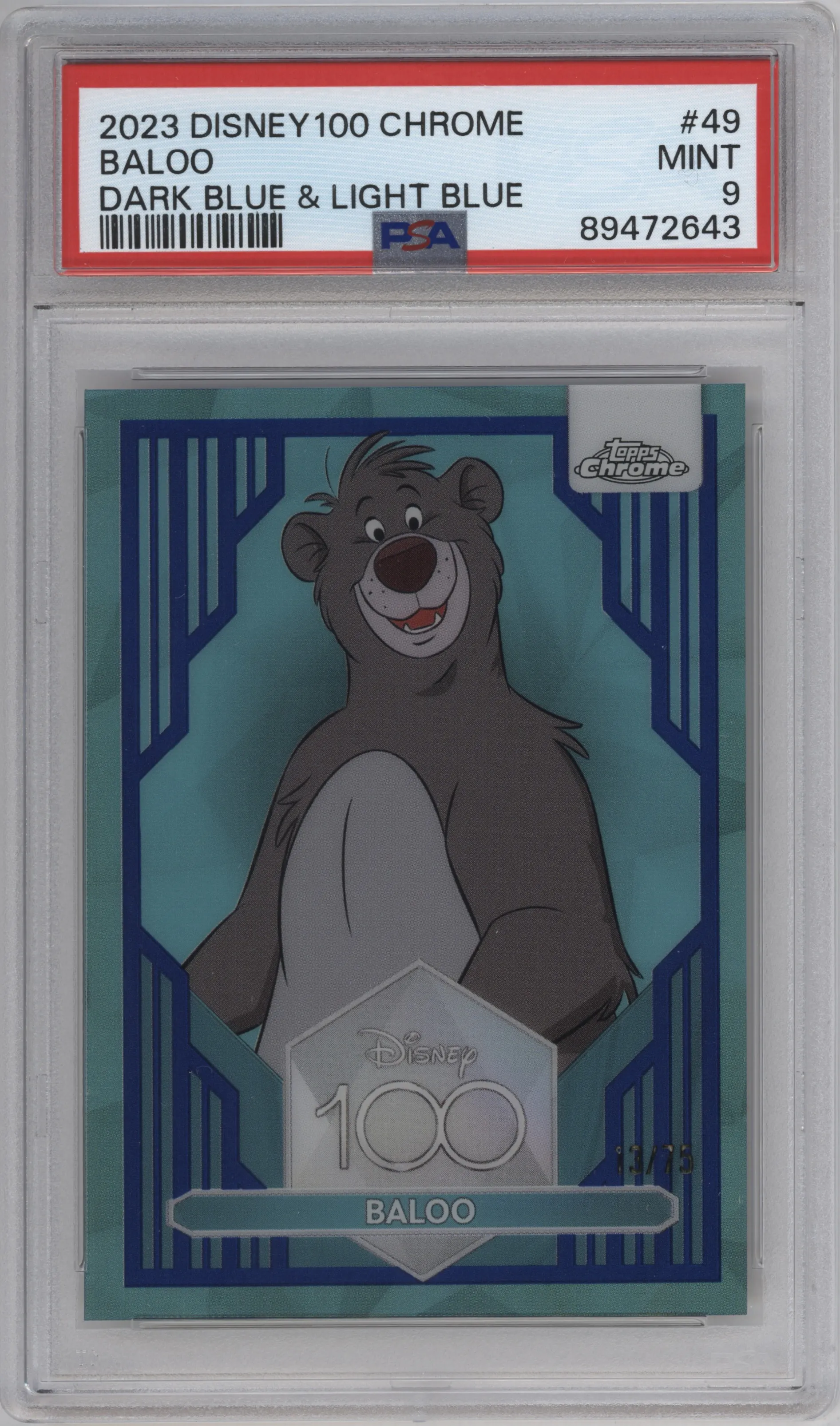 2023 Topps Chrome Disney 100 Baloo Dark and Light Blue #49 PSA 9