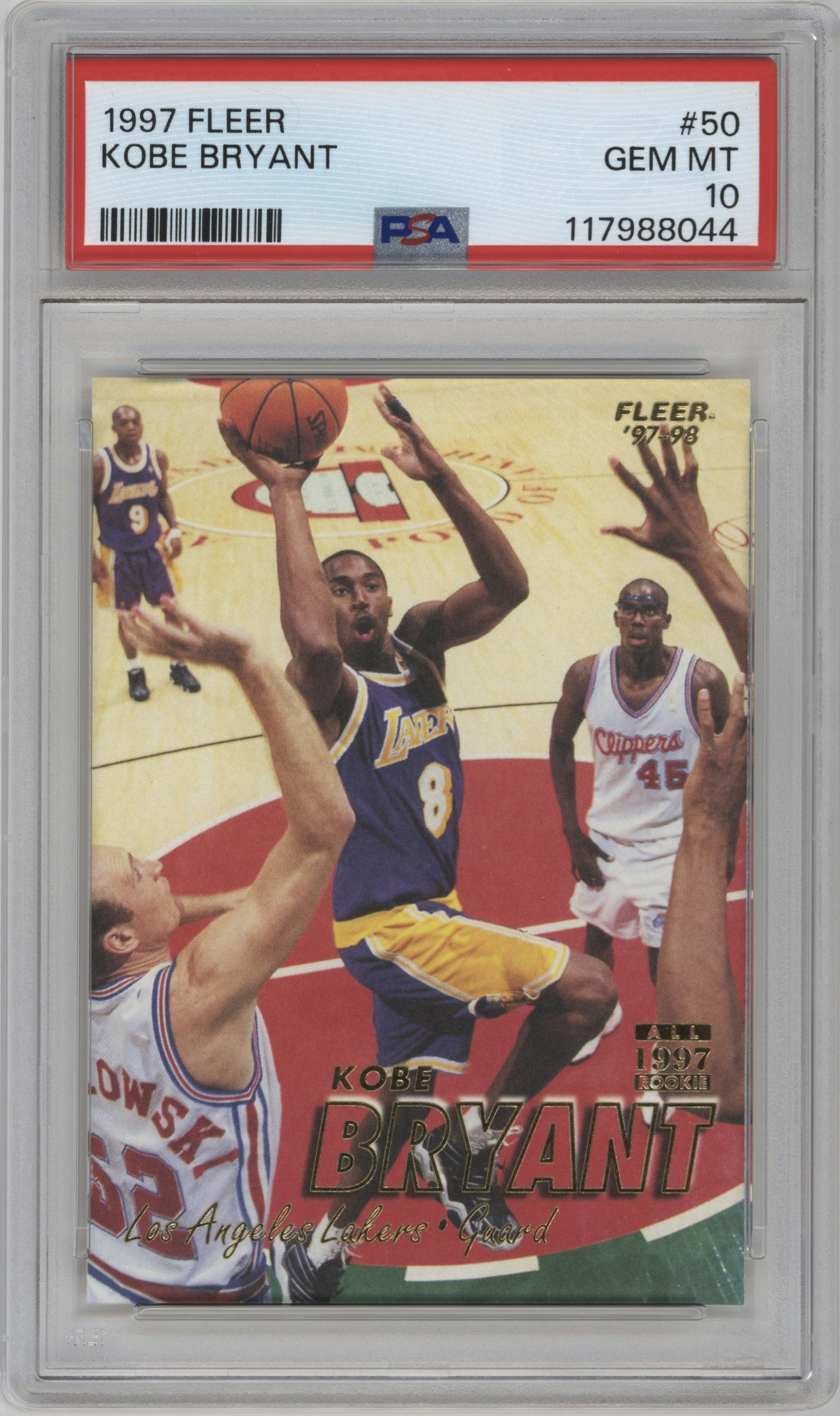 Kobe Bryant from the 1997-98 Fleer set graded by PSA and given an overall grade of 10.