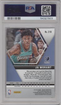 Ja Morant from the 2019-20 Panini Mosaic  set graded by PSA and given an overall grade of 10.