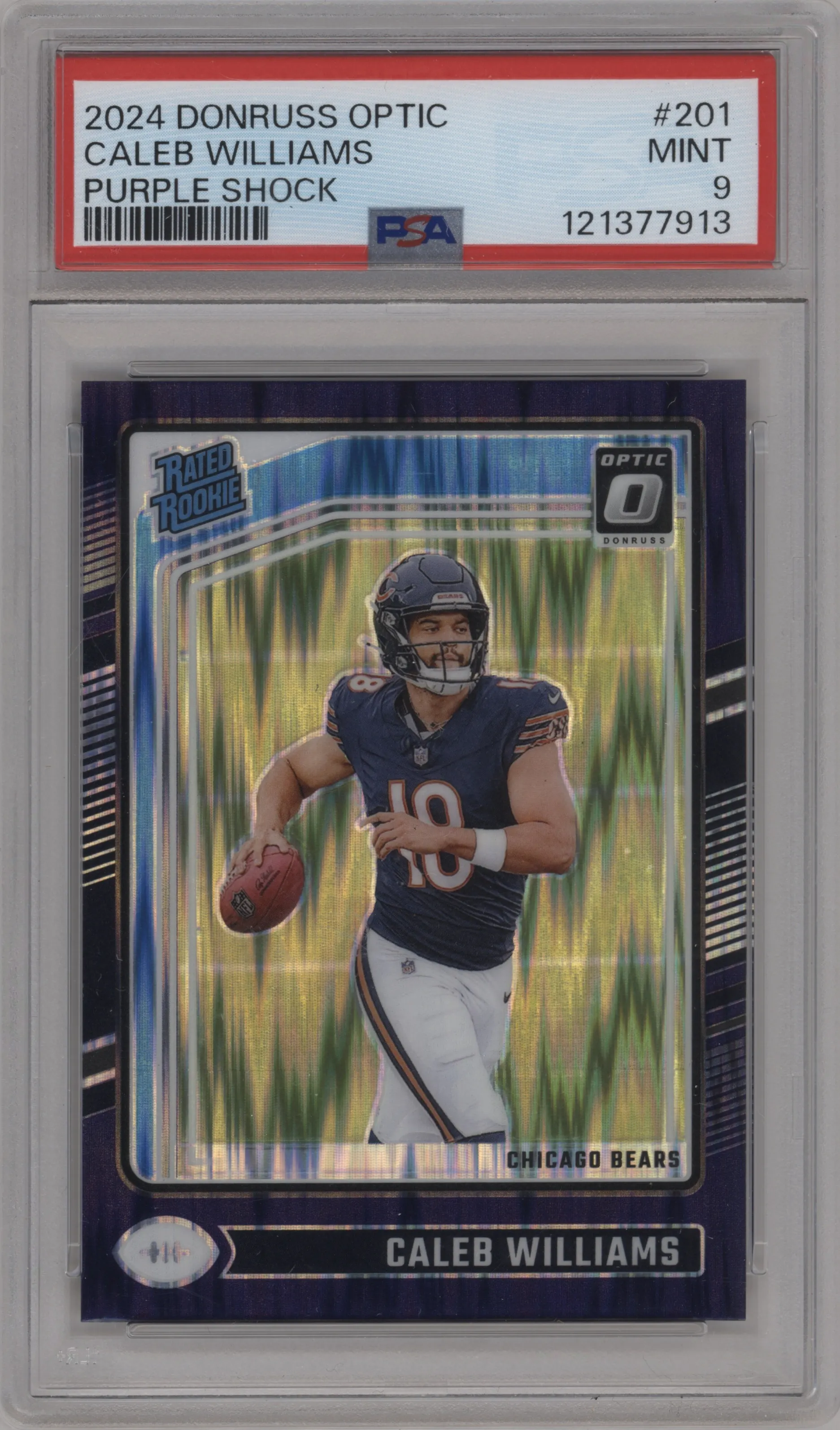 2024 Donruss Optic Rated Rookie Caleb Williams Purple Shock #201 PSA 9