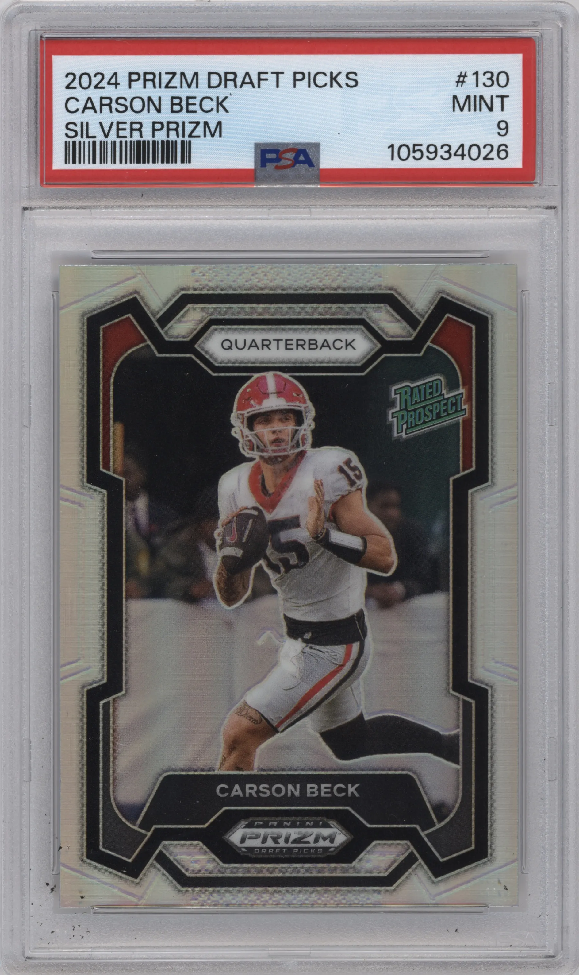 2024 Panini Prizm Draft Picks Carson Beck Silver Prizm #130 PSA 9