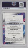 Freddie Freeman from the 2022 Topps Cosmic Chrome set featuring a Orange Galactic Refractor parallel graded by PSA and given an overall grade of 10.