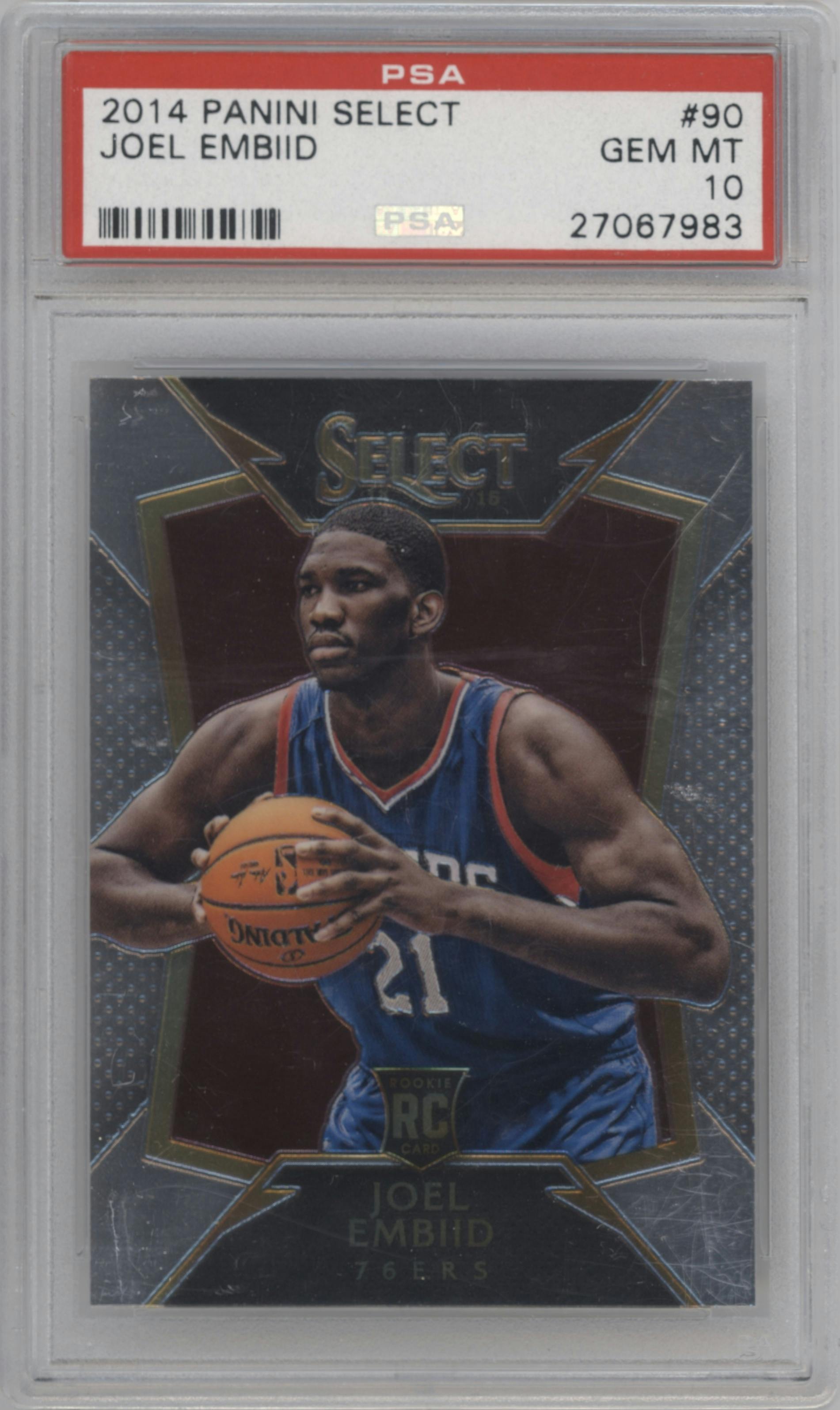 Joel Embiid from the 2014-15 Panini Select set graded by PSA and given an overall grade of 10.