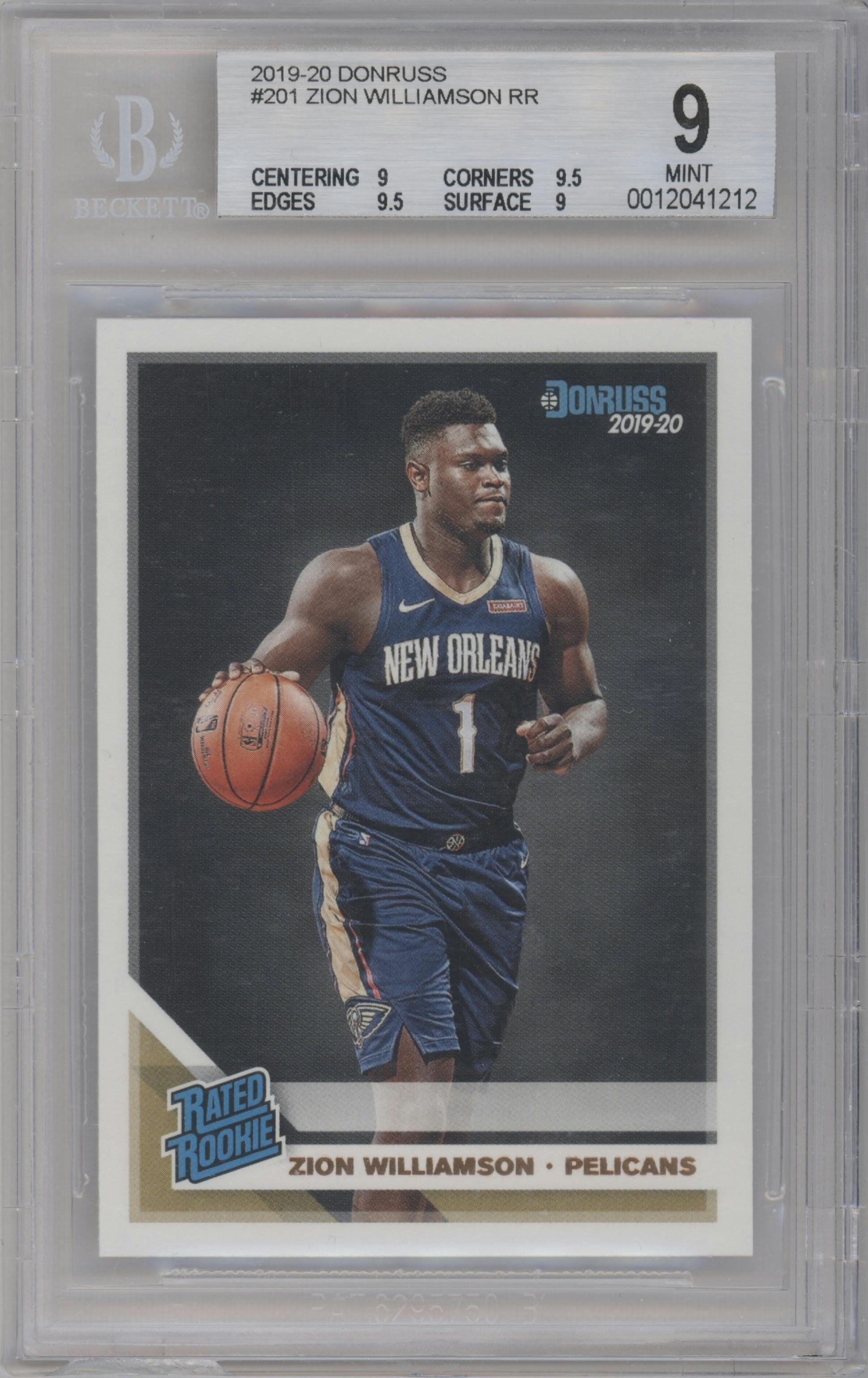 Zion Williamson from the 2019-20 Panini Donruss set graded by Beckett and given an overall grade of 9.