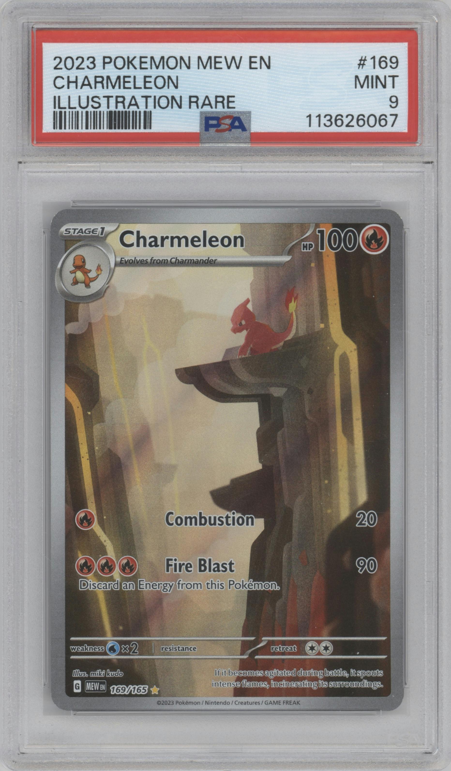 Charmeleon from the 2023 Pokemon SV set graded by PSA and given an overall grade of 9.