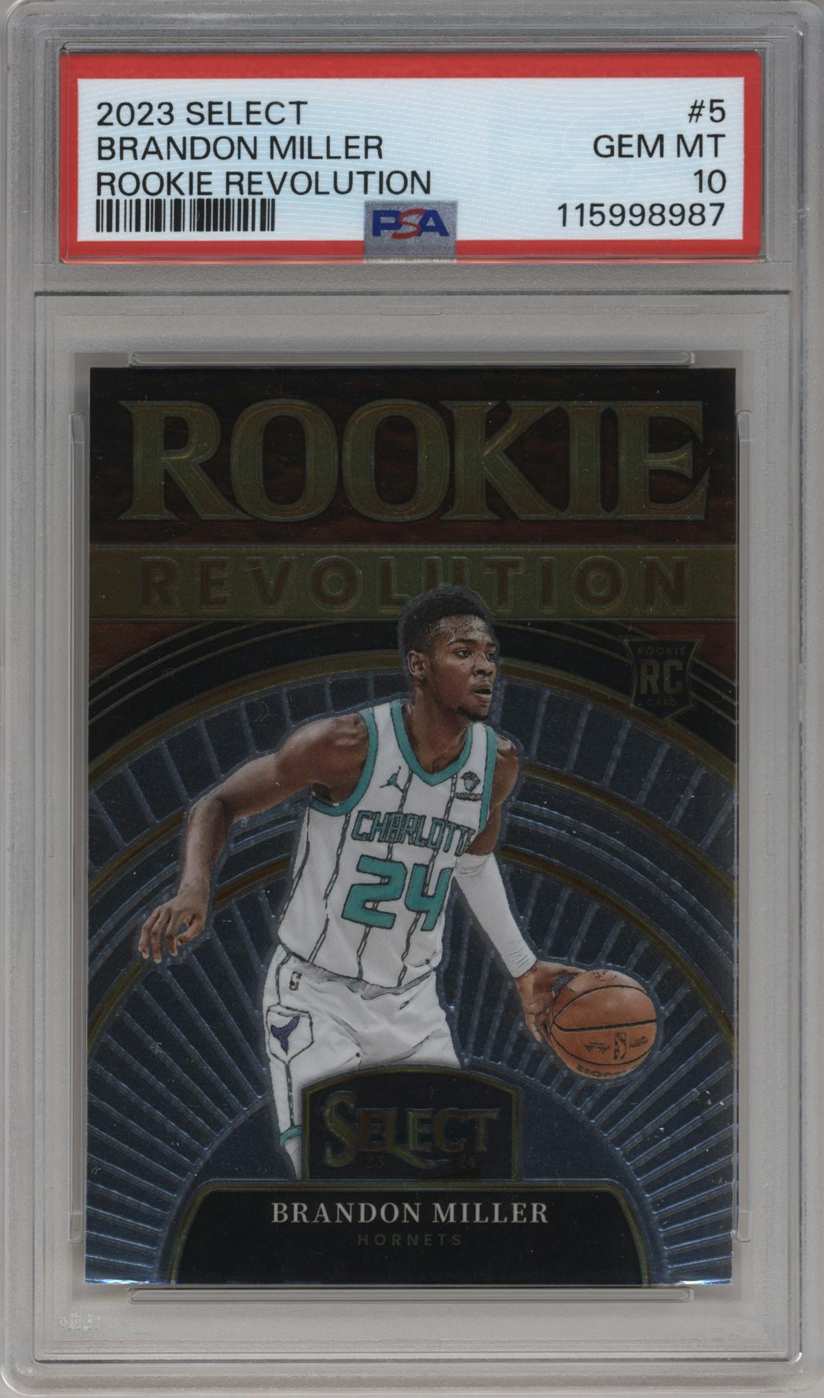 Brandon Miller from the 2023-24 Panini Select  set graded by PSA and given an overall grade of 10.