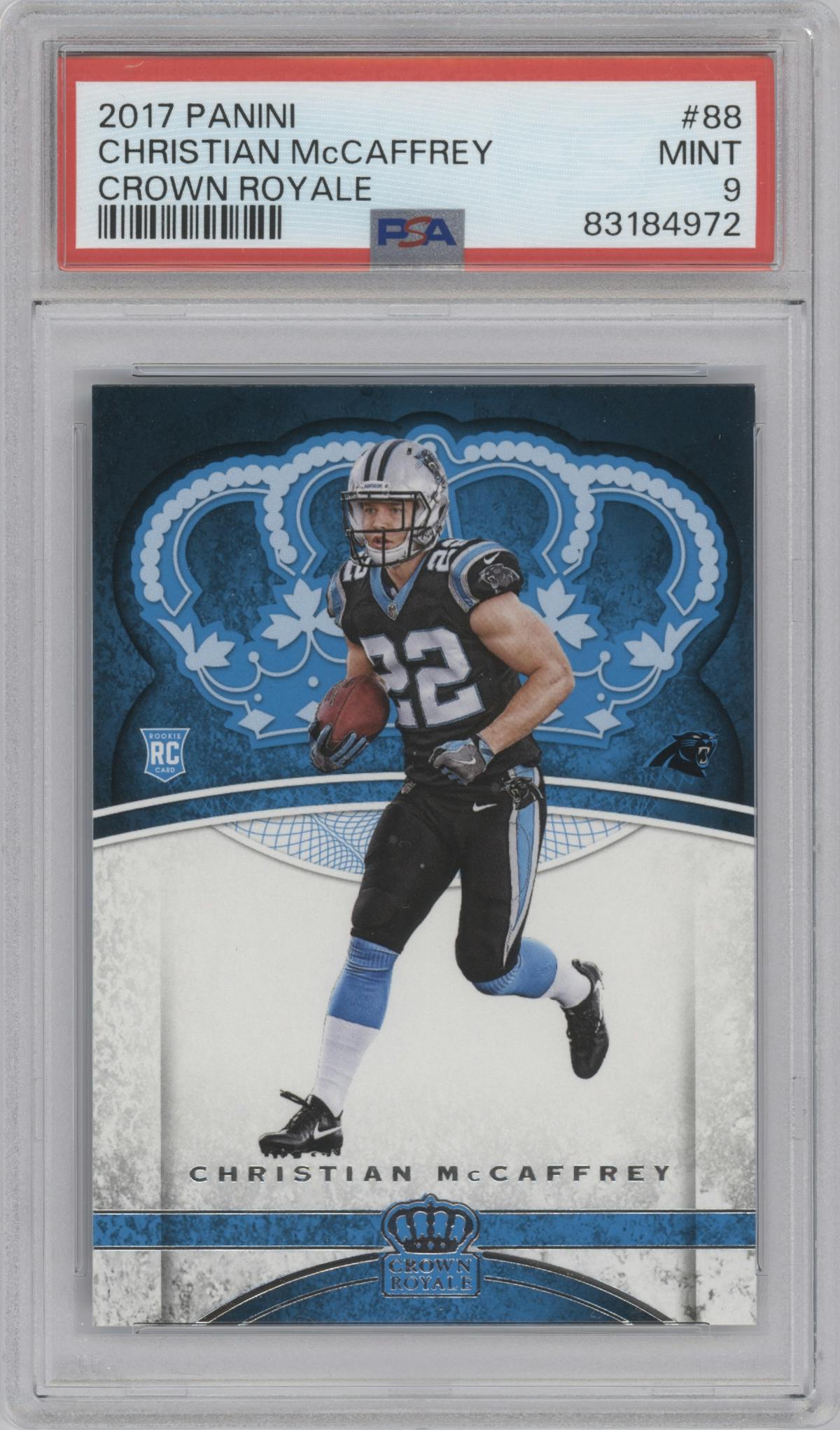 Christian McCaffrey from the 2017 Panini Preferred set graded by PSA and given an overall grade of 9.