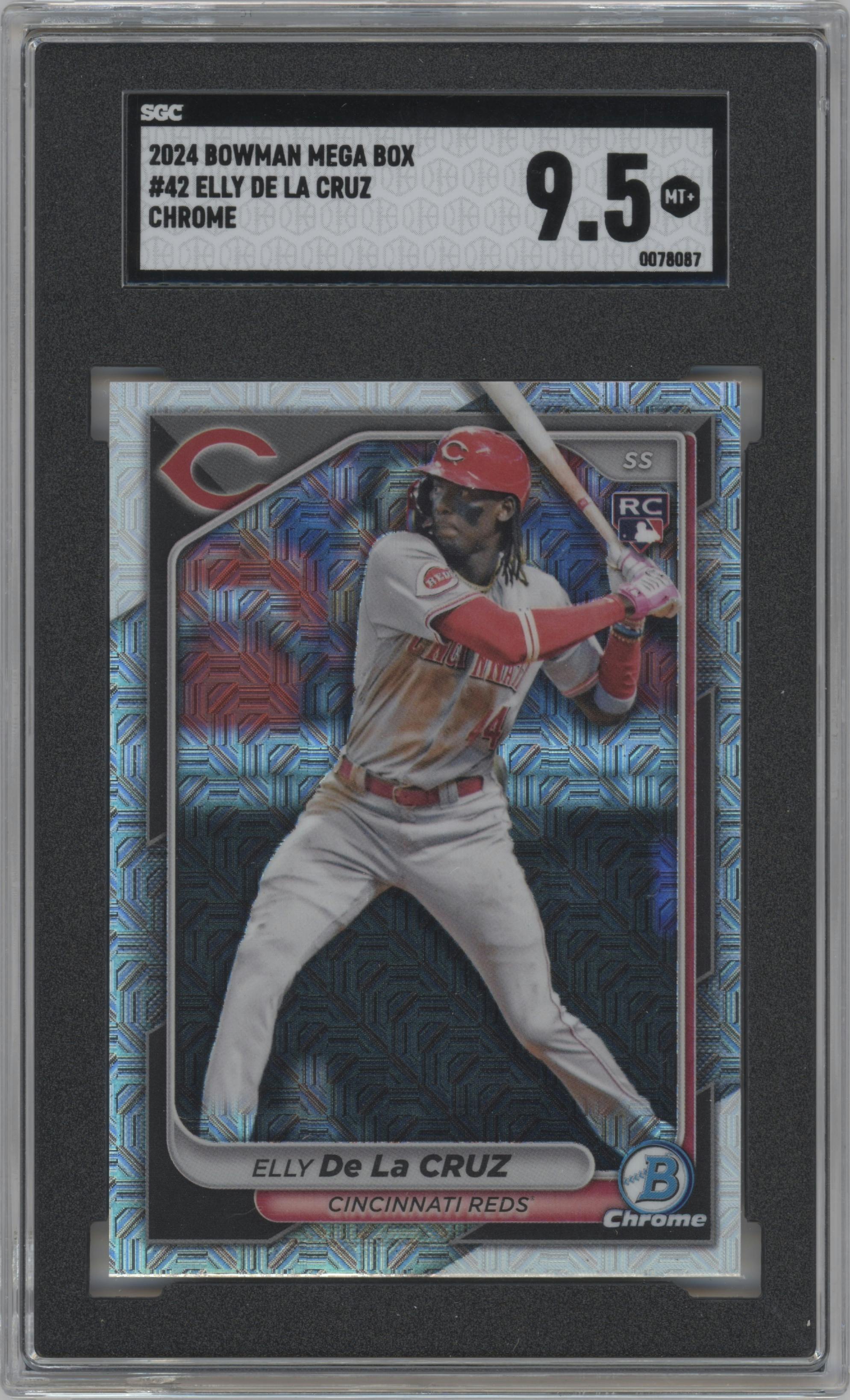Elly De La Cruz from the 2024 Bowman Chrome Mega Box set graded by SGC and given an overall grade of 9.5.
