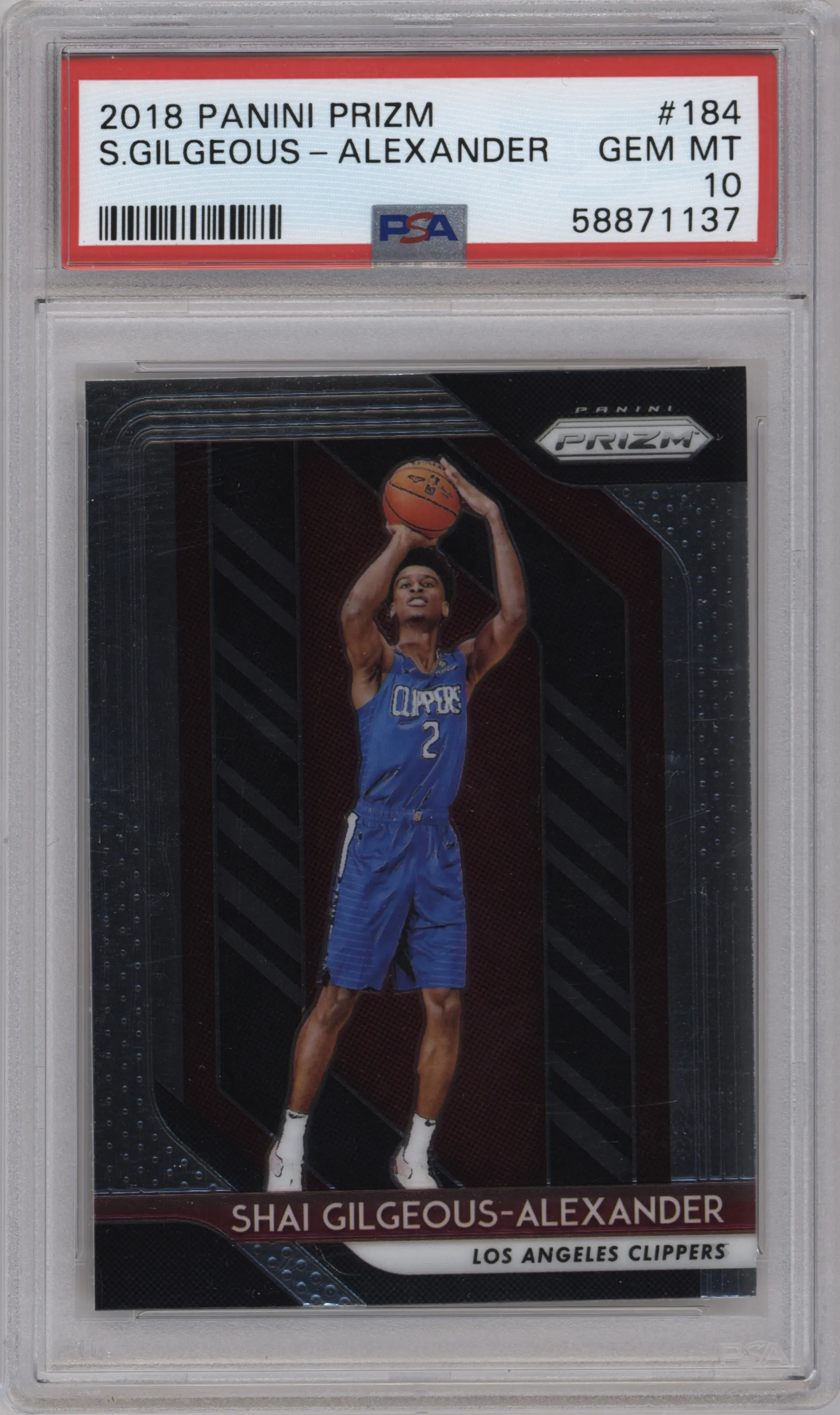 Shai Gilgeous-Alexander from the 2018-19 Panini Prizm set graded by PSA and given an overall grade of 10.