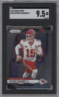 Patrick Mahomes II from the 2024 Panini Prizm set graded by SGC and given an overall grade of 9.5.