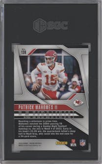 Patrick Mahomes II from the 2024 Panini Prizm set graded by SGC and given an overall grade of 9.5.