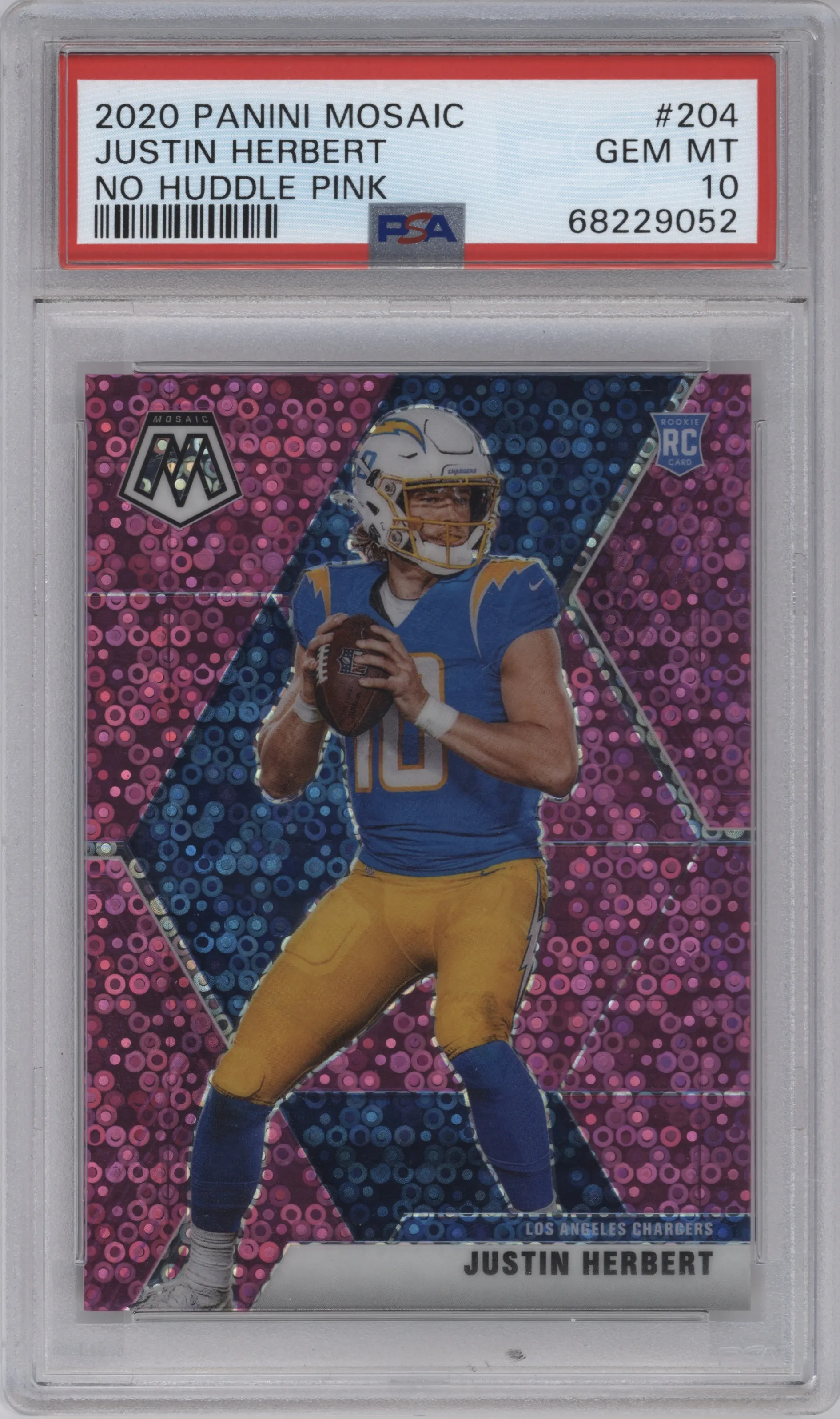 2020 Panini Mosaic Justin Herbert No Huddle Pink PSA 10