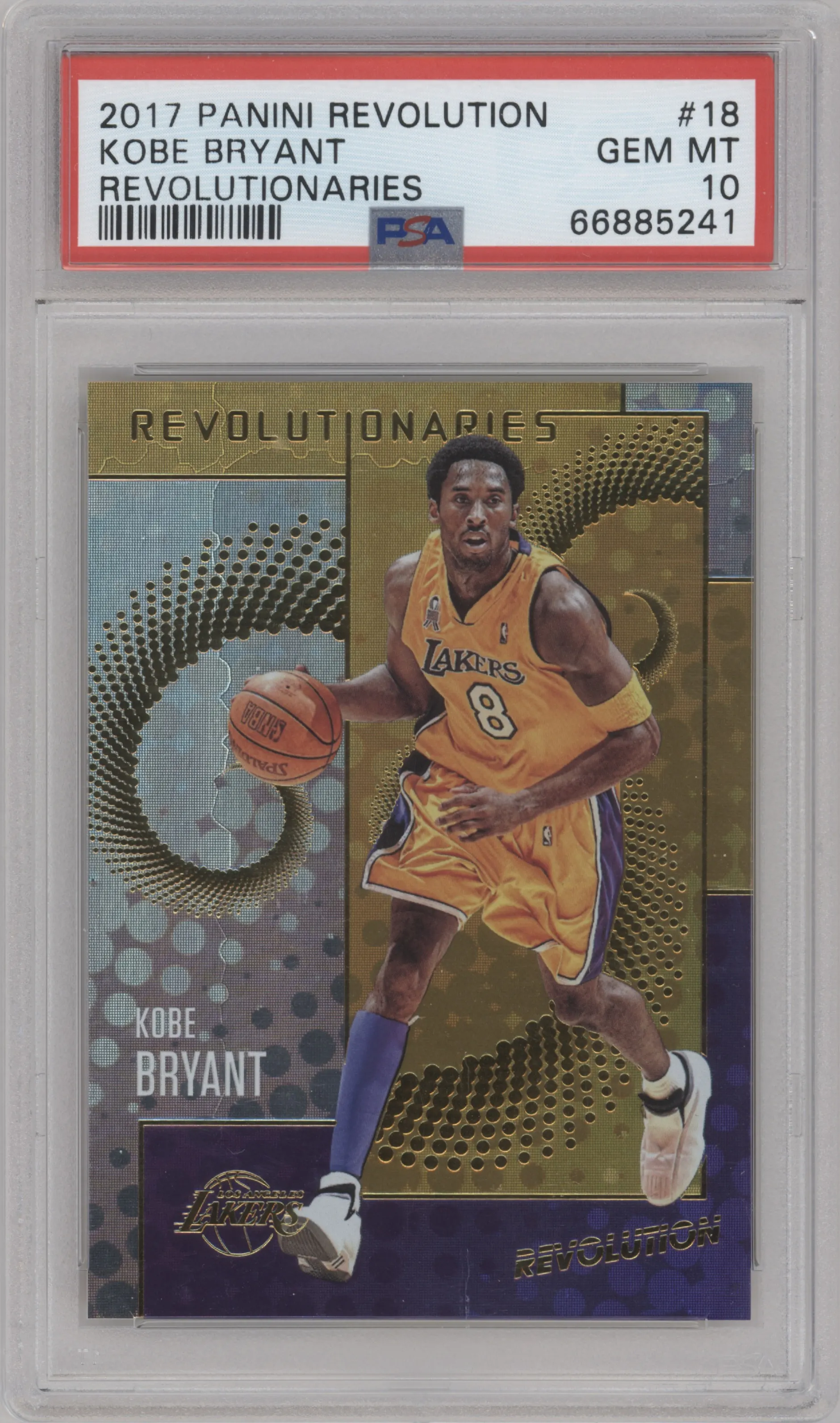 Kobe Bryant from the 2017-18 Panini Revolution set graded by PSA and given an overall grade of 10.