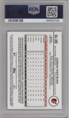 Jordan Westburg from the 2024 Topps Chrome set featuring a Purple Speckle Refractor parallel graded by PSA and given an overall grade of 10.
