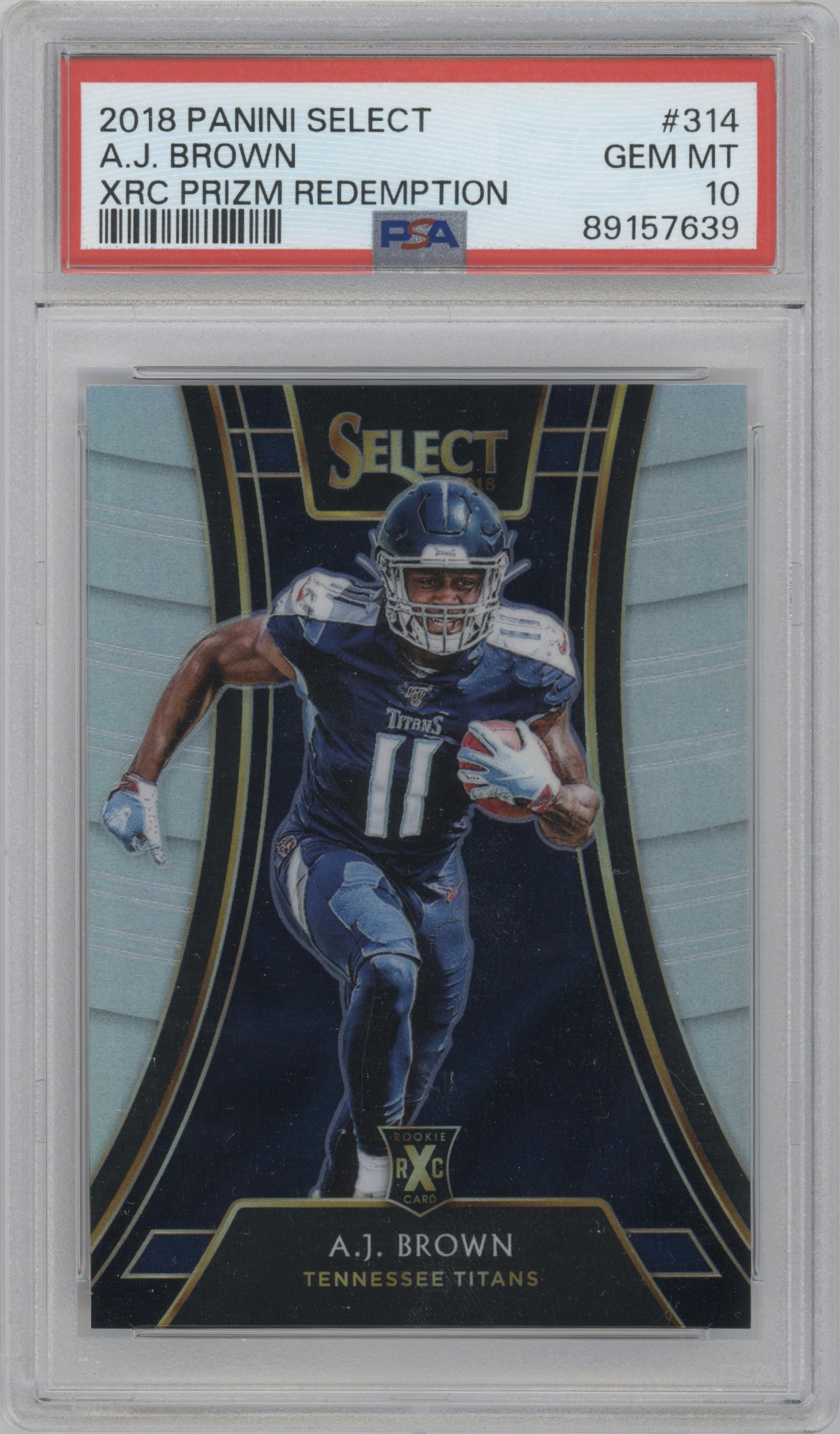 A.J. Brown from the 2018 Panini Select set graded by PSA and given an overall grade of 10.
