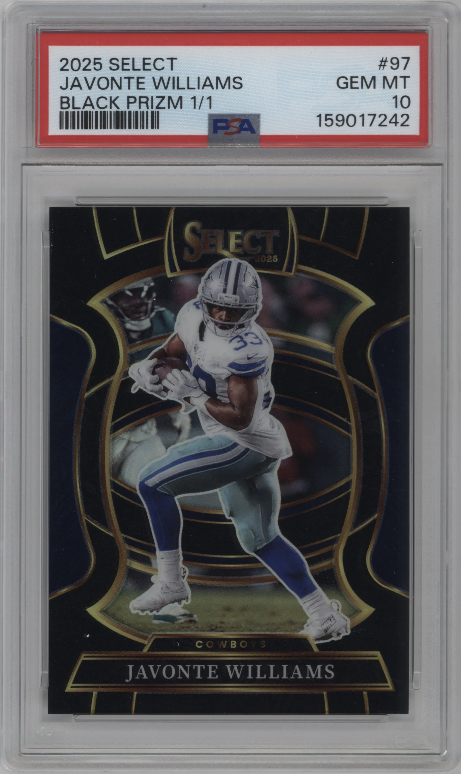 2025 Panini Select Javonte Williams Black Prizm #97 PSA 10