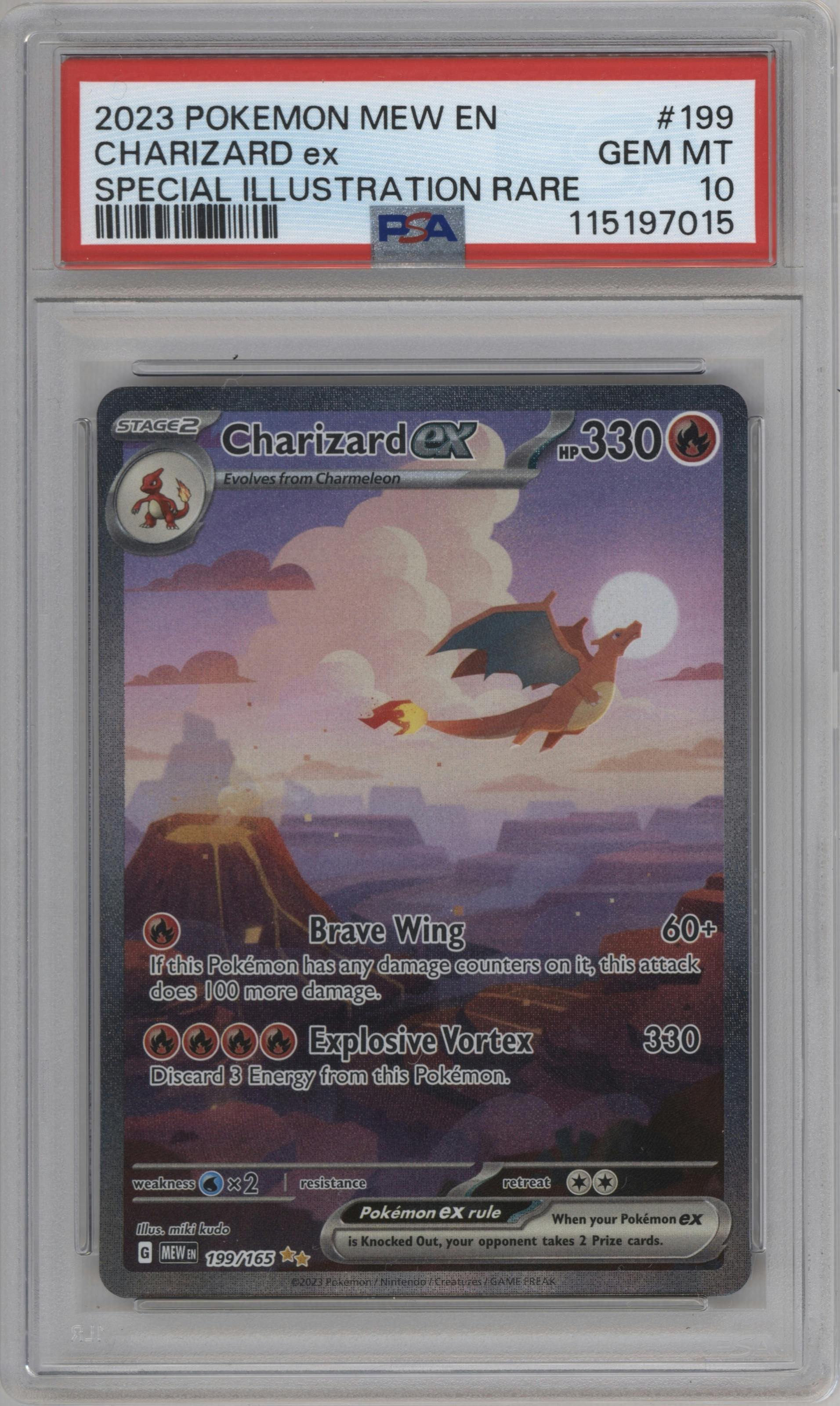 Charizard ex from the 2023 Pokemon SV set graded by PSA and given an overall grade of 10.