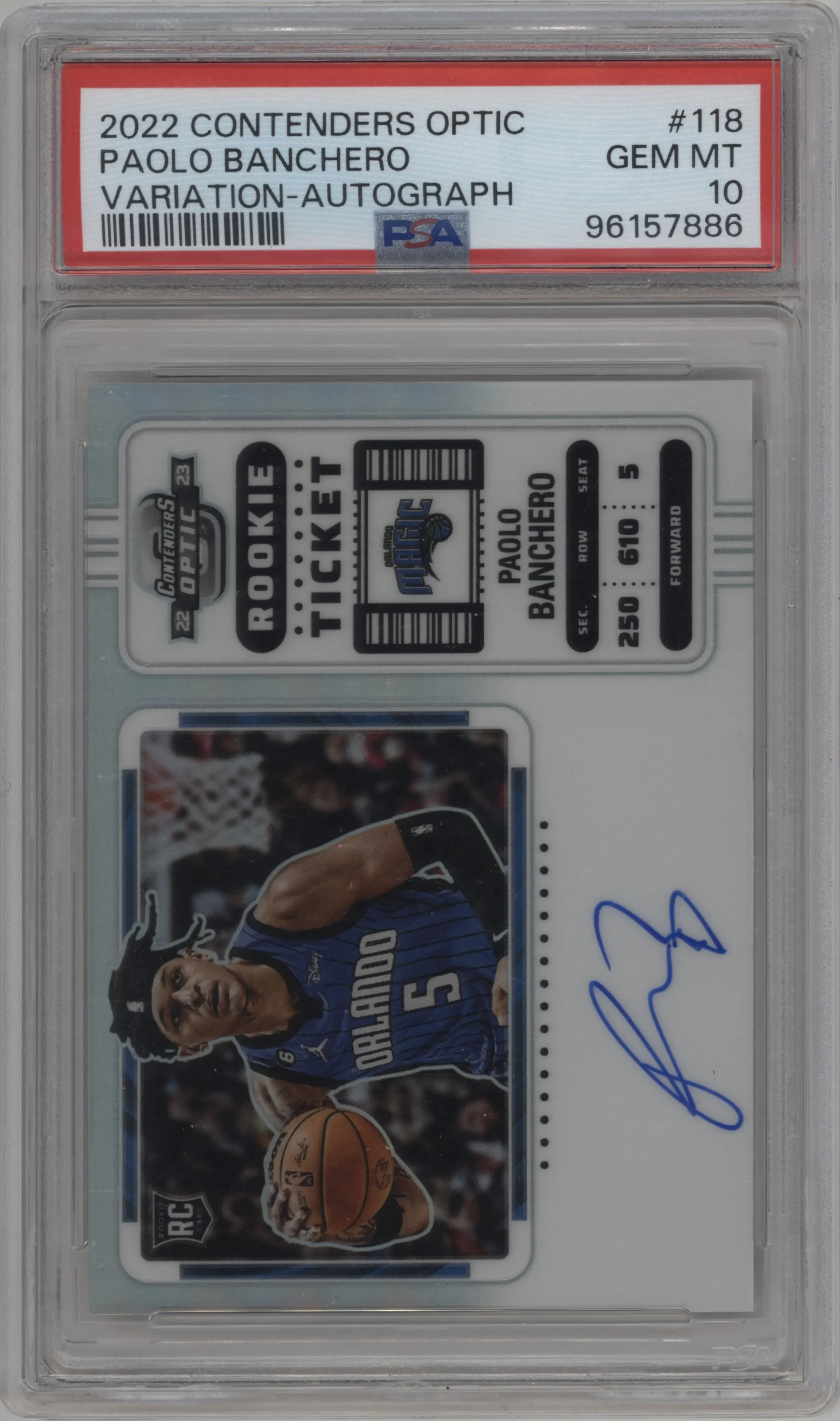 2022 Panini Contenders Optic Rke.Tkt.Auto.Var. Paolo Banchero #118 PSA 10