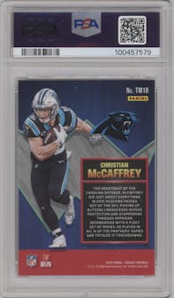 Christian McCaffrey from the 2020 Panini Mosaic set graded by PSA and given an overall grade of 10.