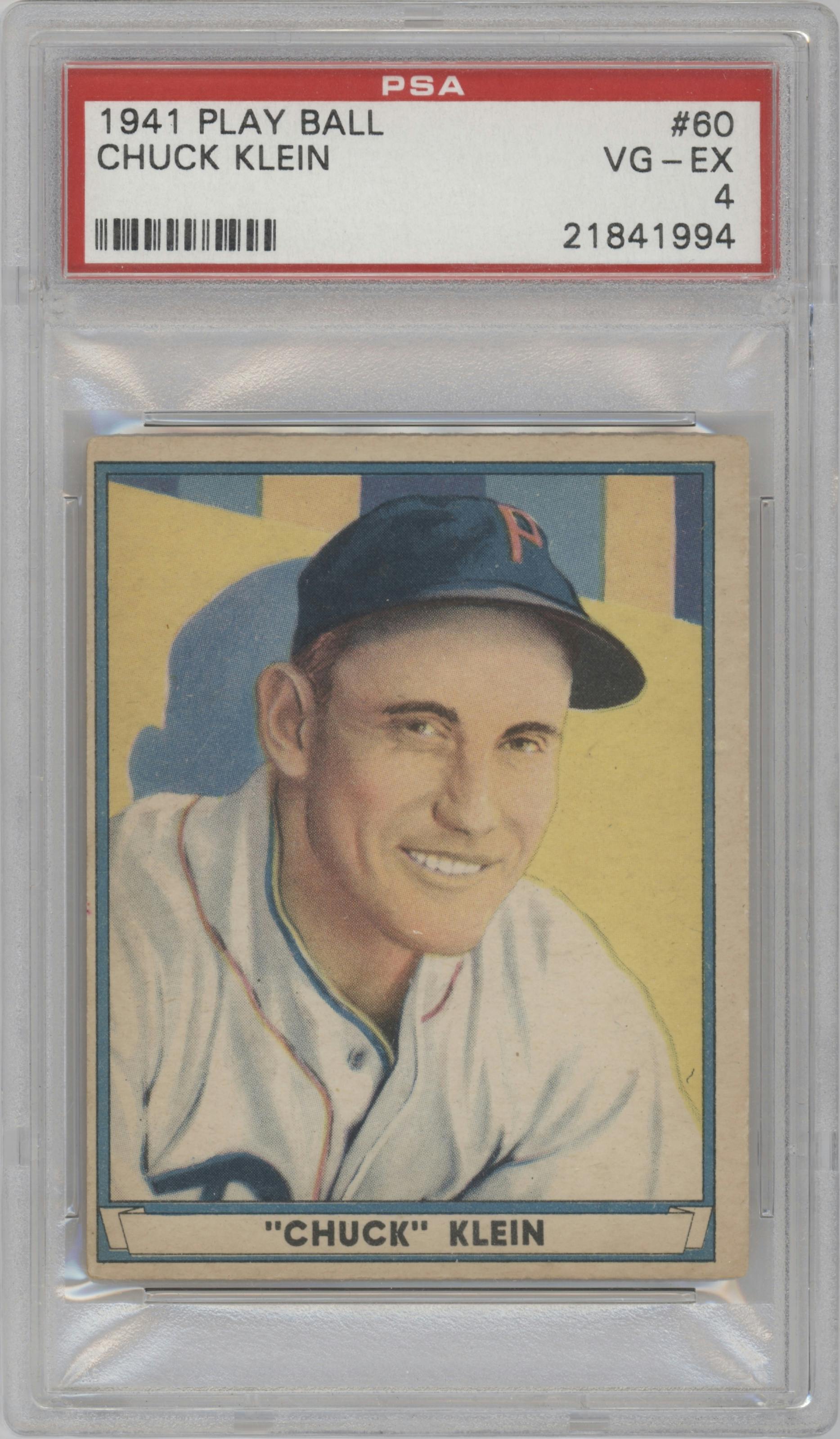 Chuck Klein from the 1941 Play Ball set graded by PSA and given an overall grade of 4.
