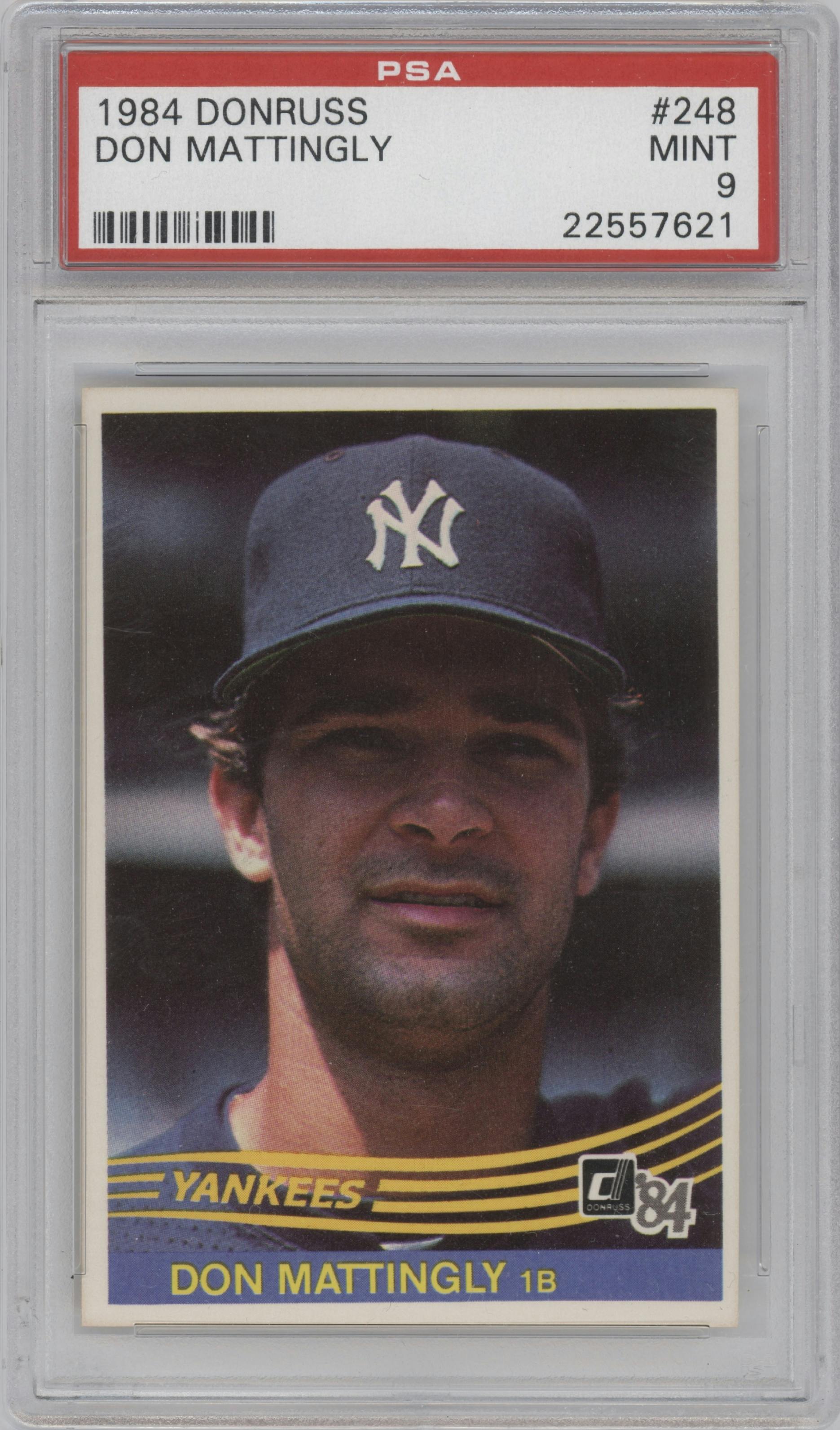 Don Mattingly from the 1984 Donruss set graded by PSA and given an overall grade of 9.