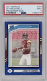 Jayden Daniels from the 2024 Donruss set featuring a Press Proof Blue parallel graded by PSA and given an overall grade of 9.