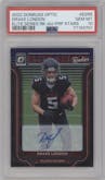 Drake London from the 2022 Panini Donruss Optic set featuring a Purple Stars FOTL parallel graded by PSA and given an overall grade of 10.