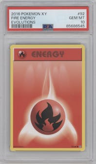 Fire Energy from the 2016 Pokemon XY set graded by PSA and given an overall grade of 10.