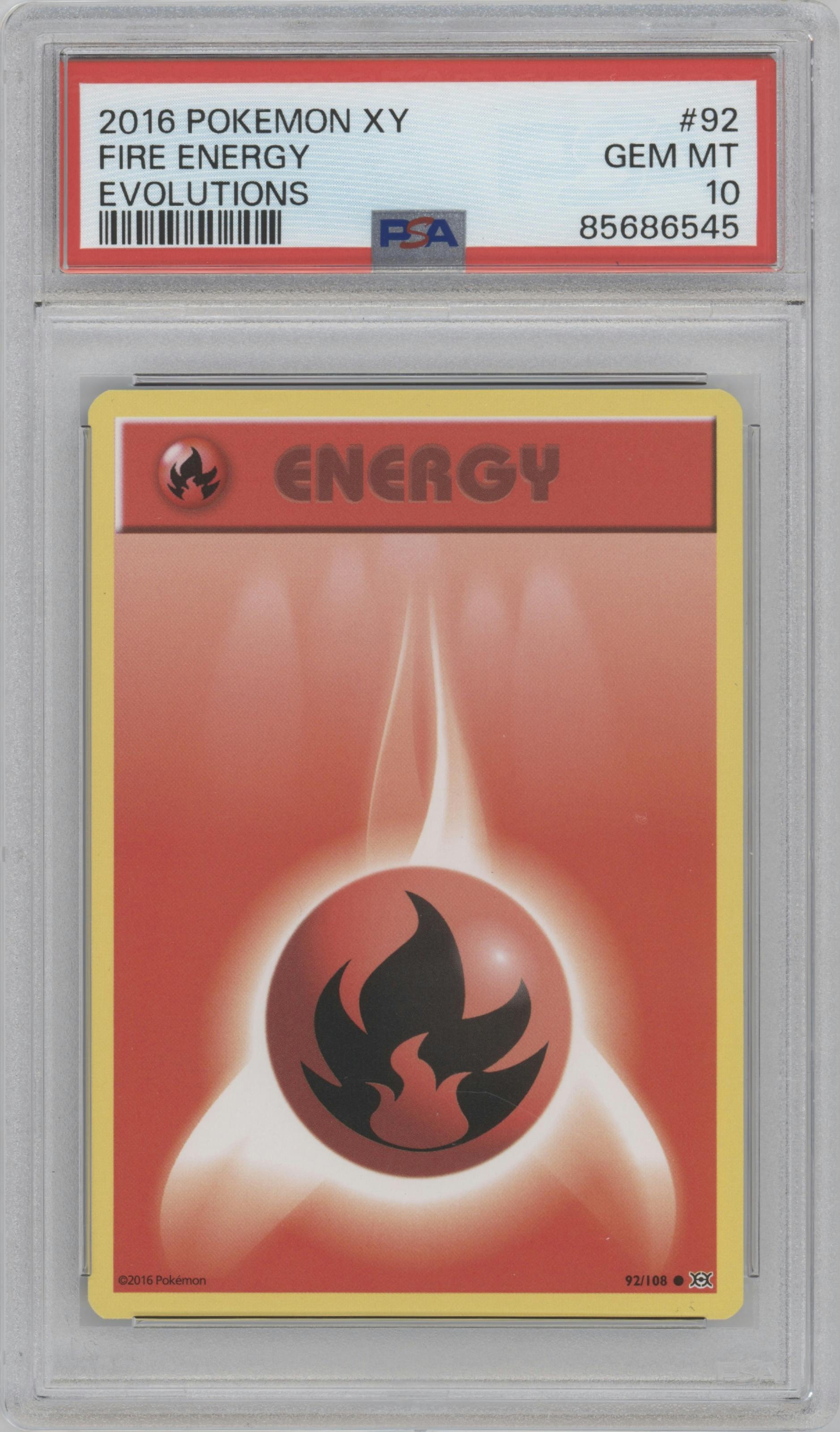Fire Energy from the 2016 Pokemon XY set graded by PSA and given an overall grade of 10.