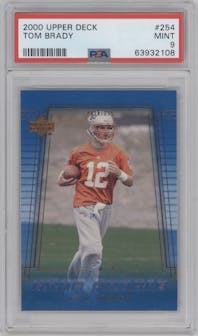 Tom Brady from the 2000 Upper Deck set graded by PSA and given an overall grade of 9.