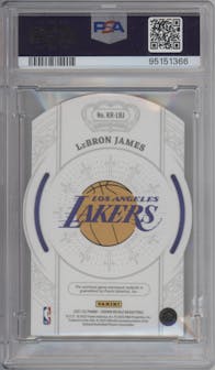 LeBron James from the 2021-22 Crown Royale set featuring a Prime parallel graded by PSA and given an overall grade of 9.