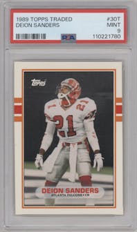 Deion Sanders from the 1989 Topps Traded set graded by PSA and given an overall grade of 9.