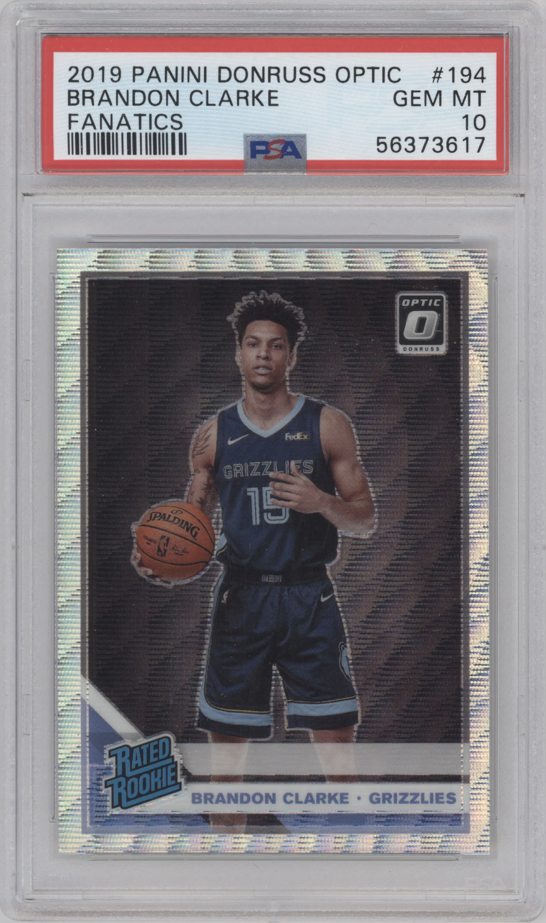 Brandon Clarke from the 2019-20 Panini Donruss Optic set featuring a Fanatics Box Set parallel graded by PSA and given an overall grade of 10.