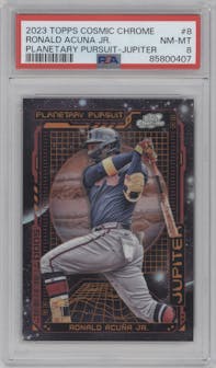 Ronald Acuna Jr. from the 2023 Topps Cosmic Chrome set graded by PSA and given an overall grade of 8.