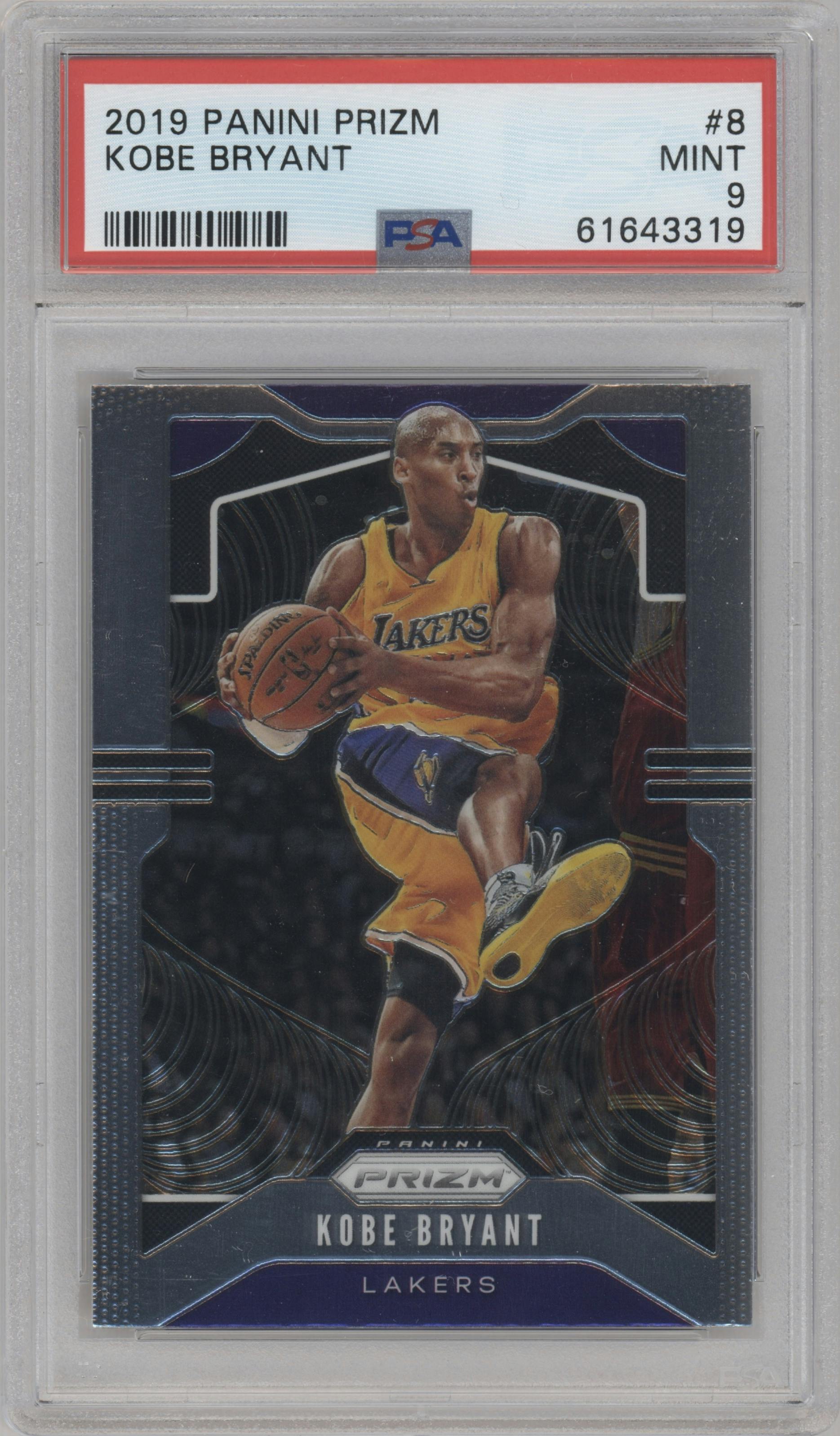 Kobe Bryant from the 2019-20 Panini Prizm set graded by PSA and given an overall grade of 9.