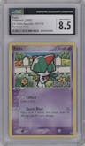Ralts from the 2005 Pokemon EX set graded by CSG and given an overall grade of 8.5.