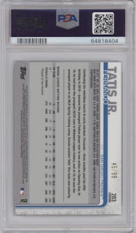 Fernando Tatis Jr. from the 2019 Topps Chrome set featuring a Green Refractor parallel graded by PSA and given an overall grade of 10.