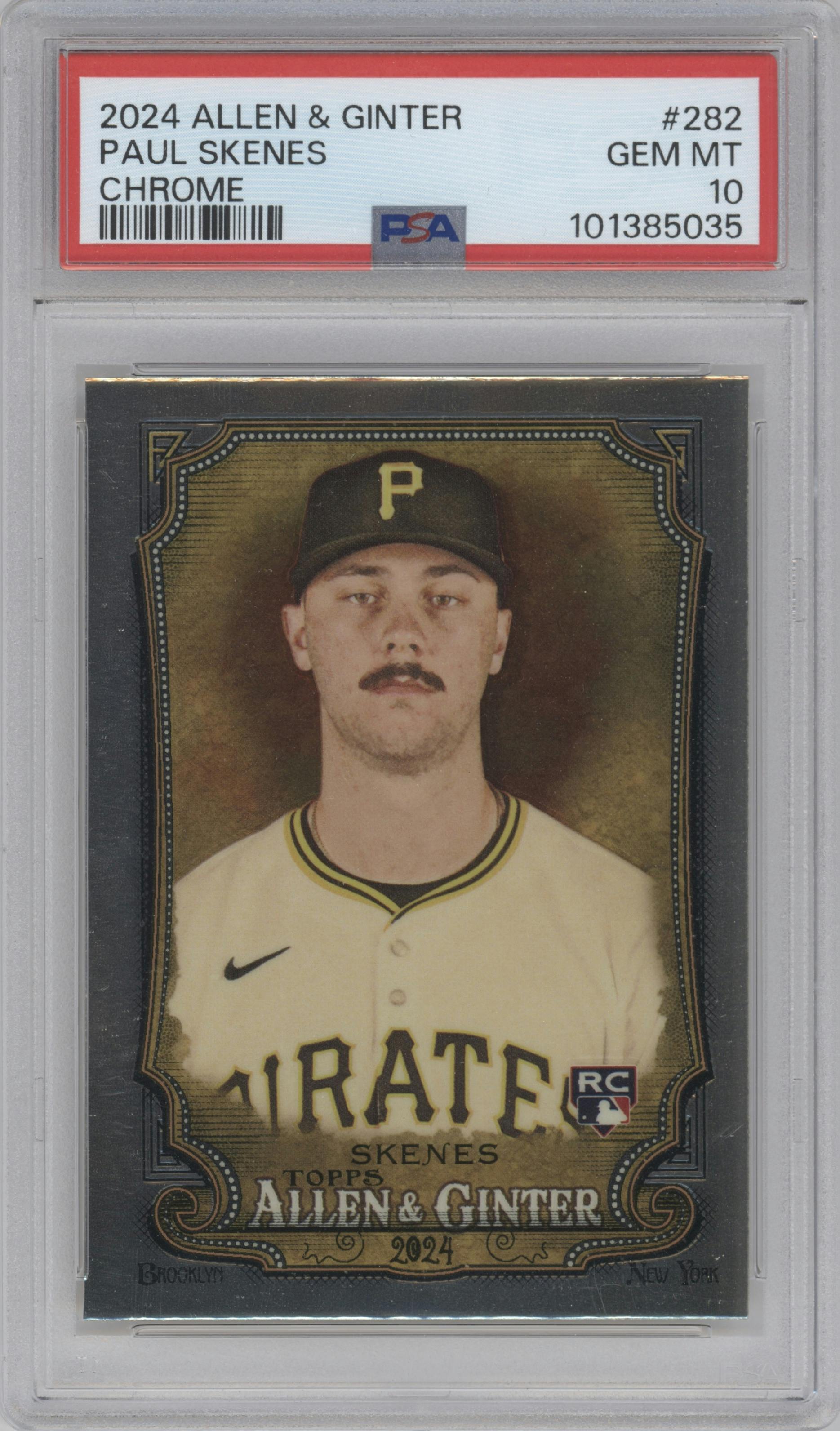 Paul Skenes from the 2024 Topps Allen & Ginter set graded by PSA and given an overall grade of 10.