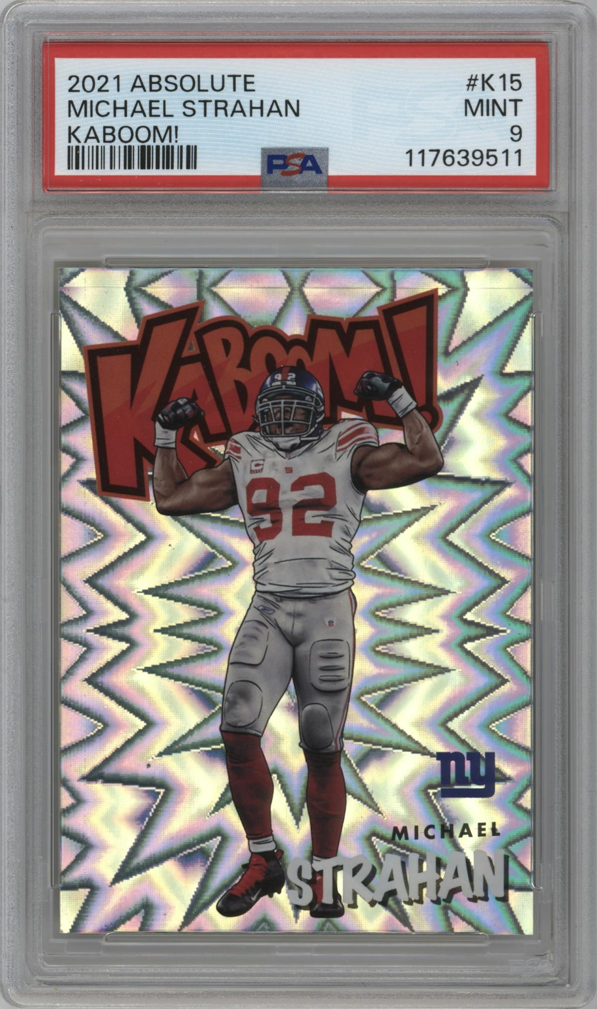 Michael Strahan from the 2021 Panini Absolute set graded by PSA and given an overall grade of 9.